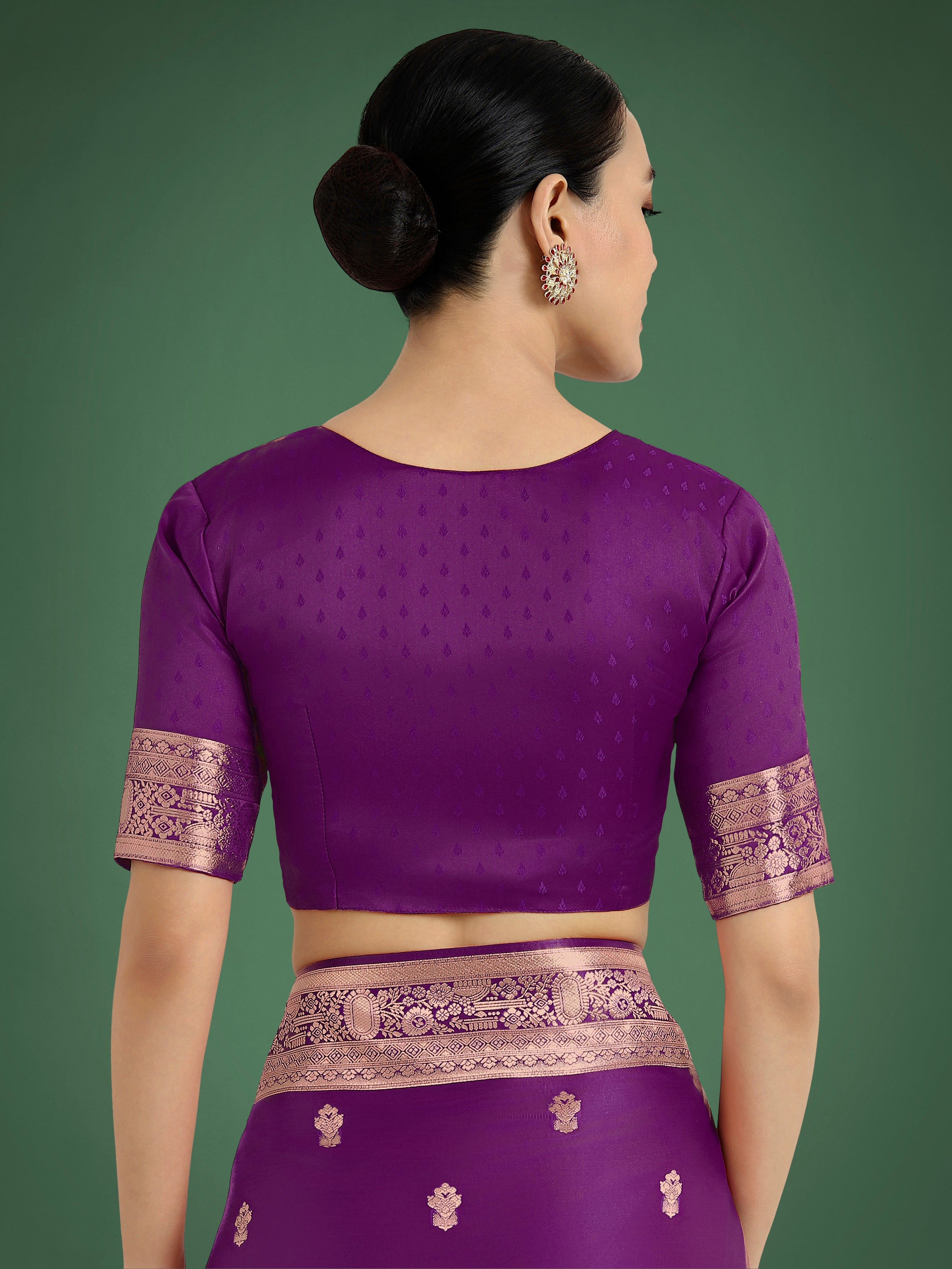 Purple With Gold Bordar Banarasi Woven Satin Saree