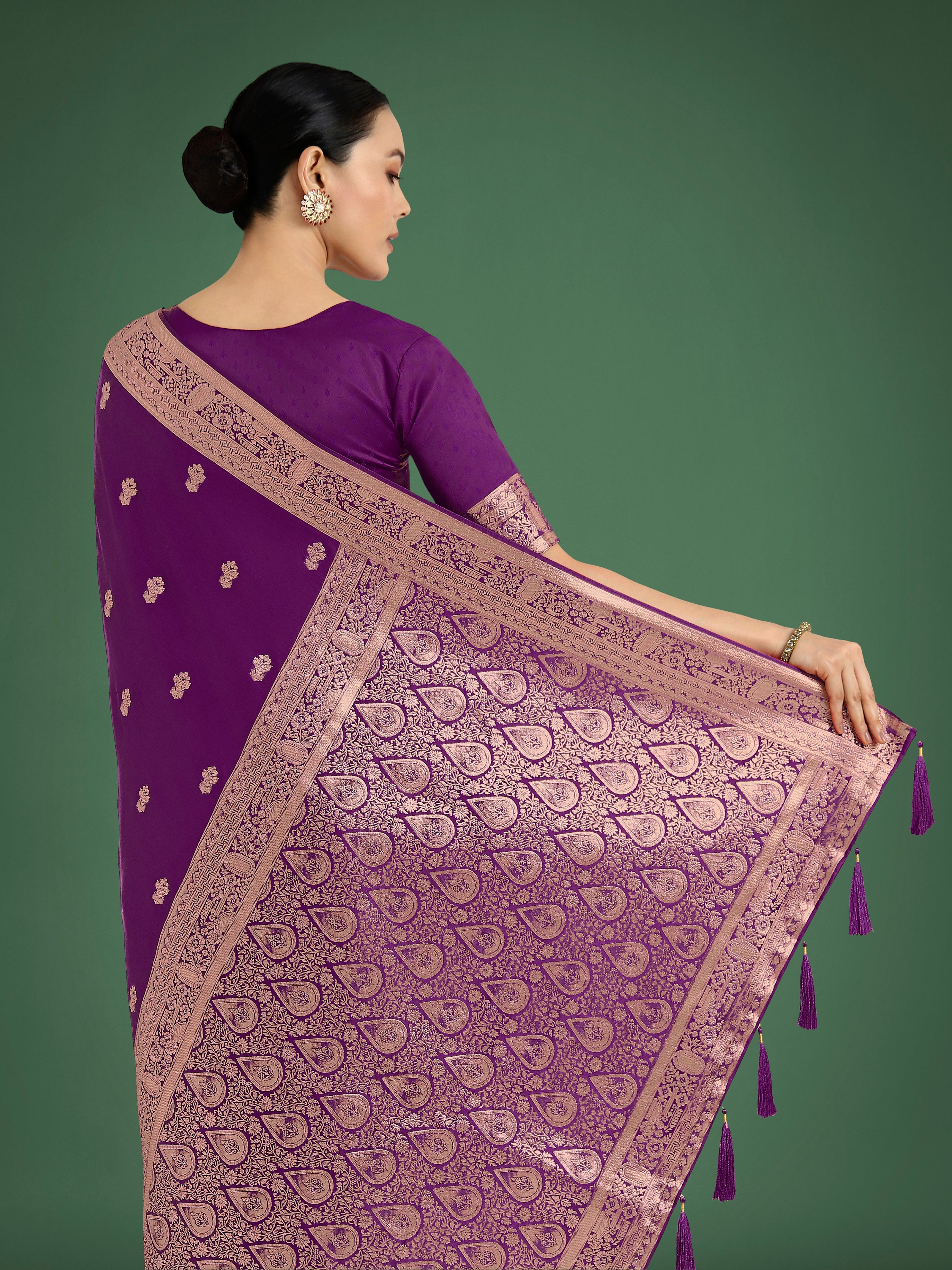Purple With Gold Bordar Banarasi Woven Satin Saree