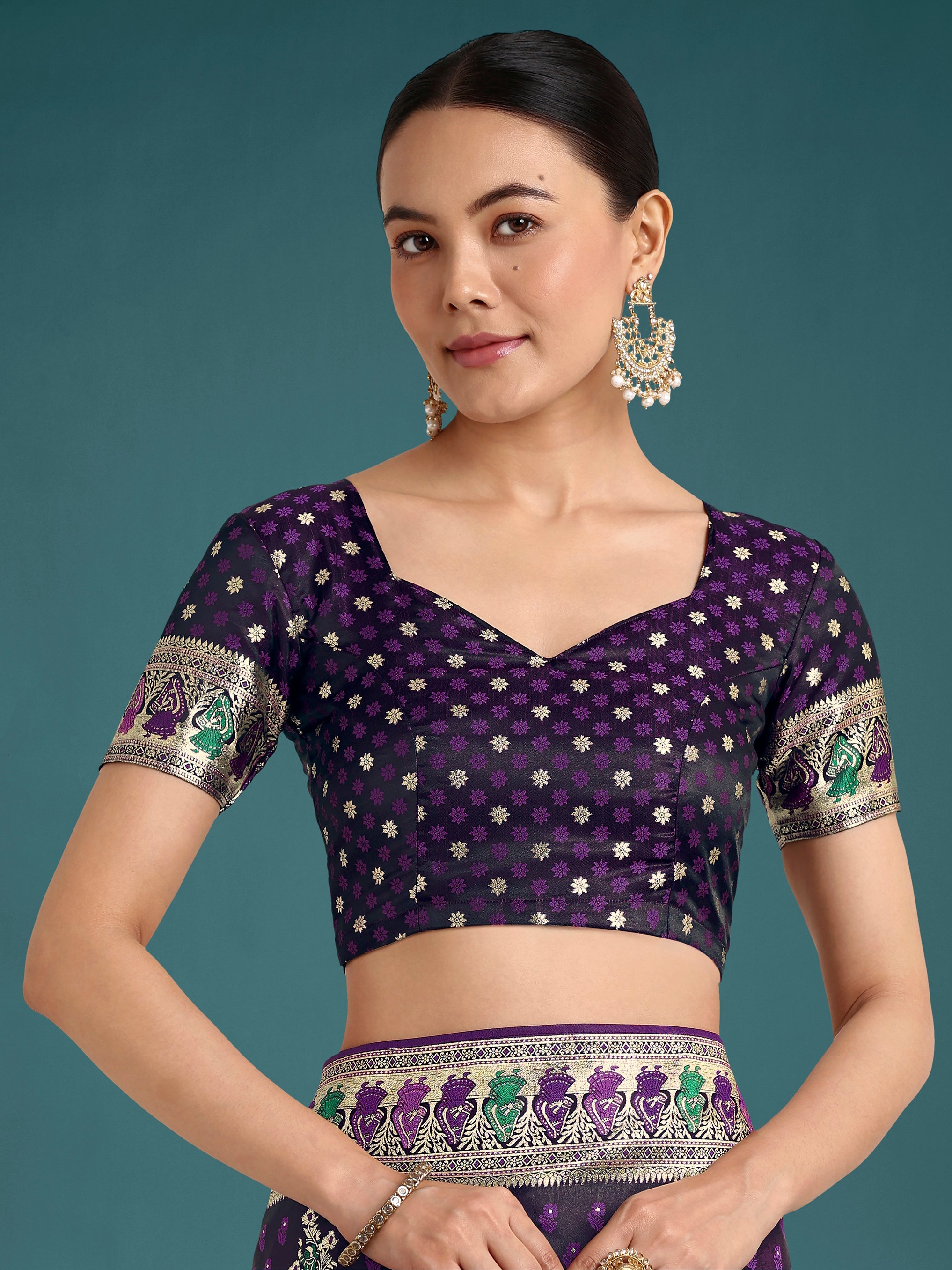 Purple With Gold Bordar Banarasi Zari Woven Satin Saree