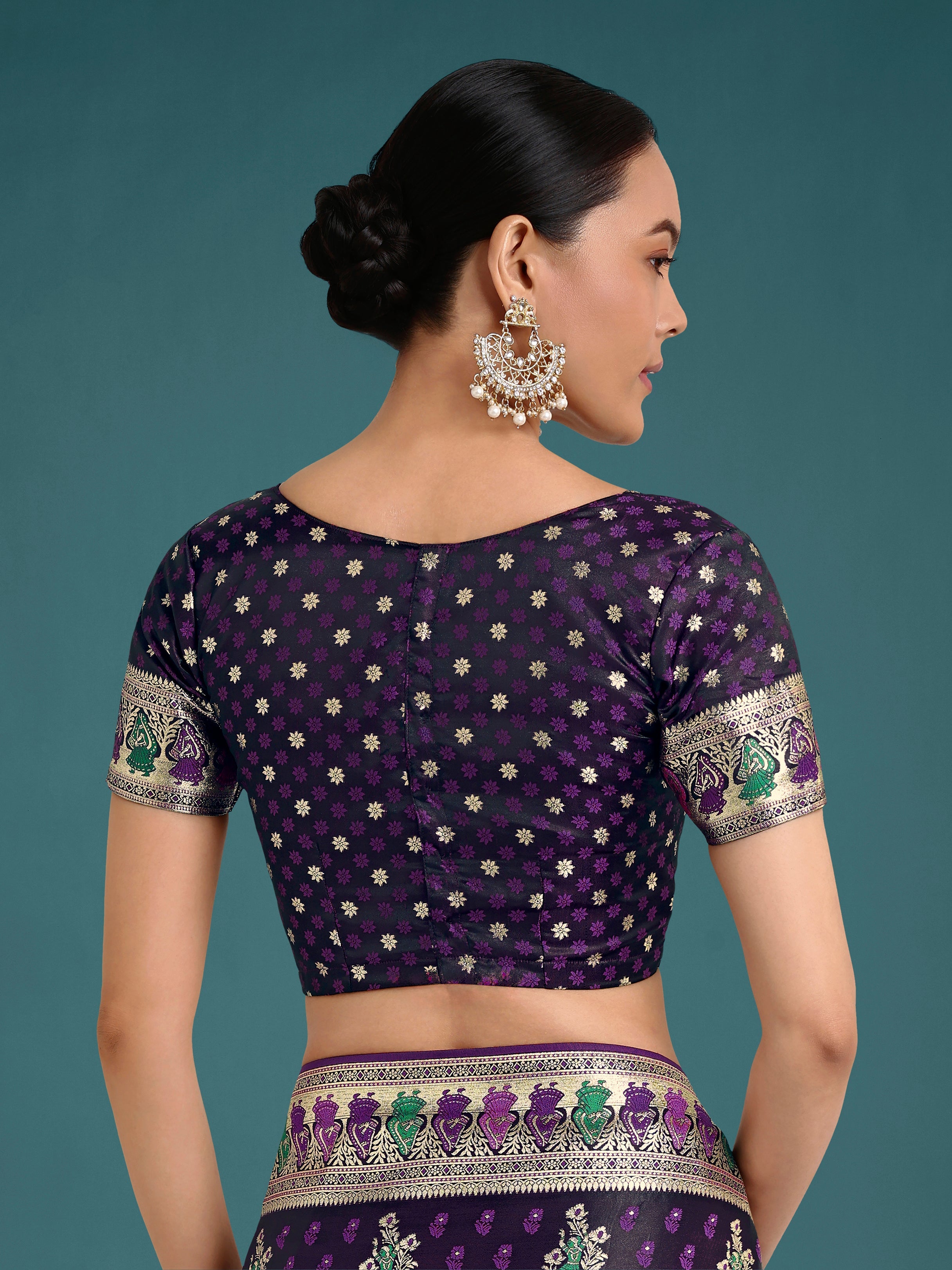 Purple With Gold Bordar Banarasi Zari Woven Satin Saree