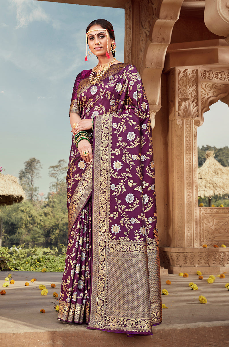 Purple Banarasi Silk Woven Classic Saree