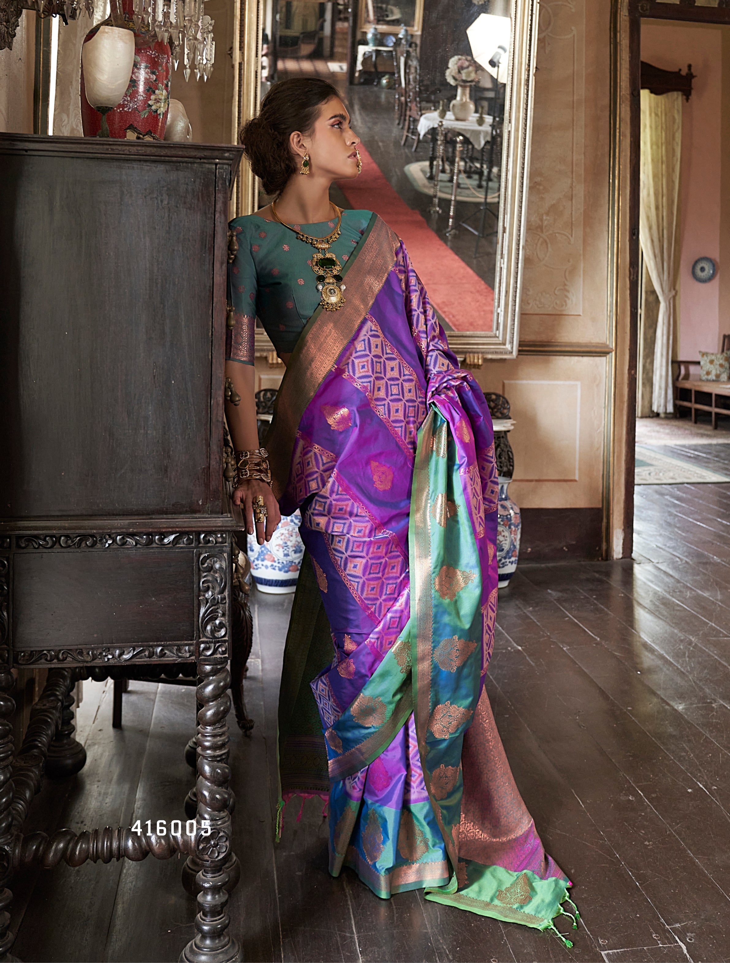 Purple Zari Woven Work Silk Indian Traditional Wear Saree