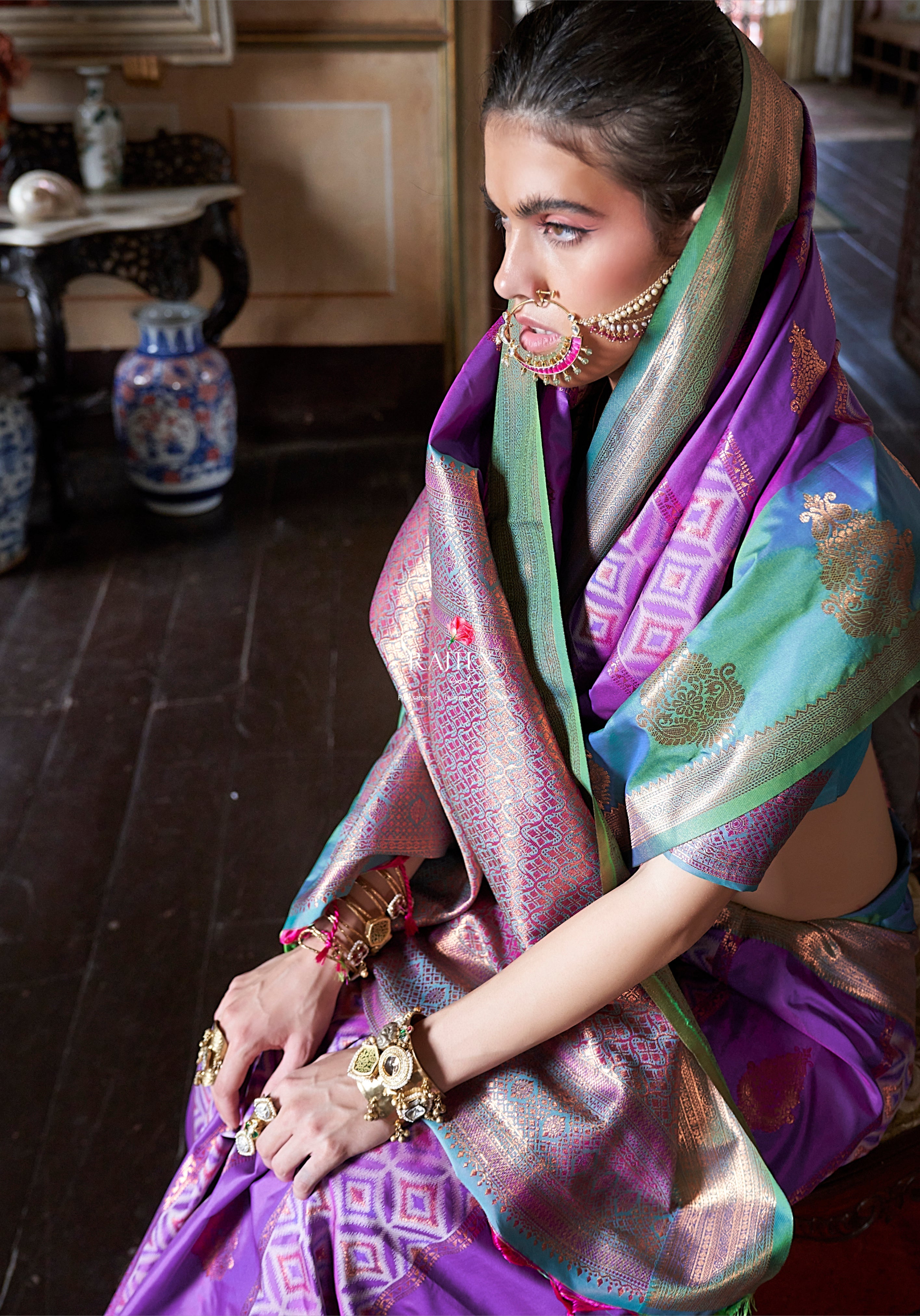 Purple Zari Woven Work Silk Indian Traditional Wear Saree
