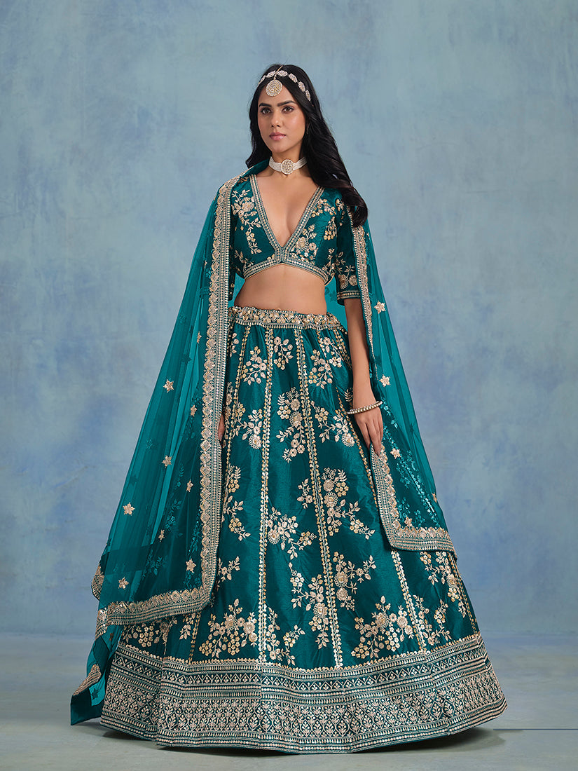 Rama Art Silk Thread Embroidered Wedding Wear Lehenga Choli