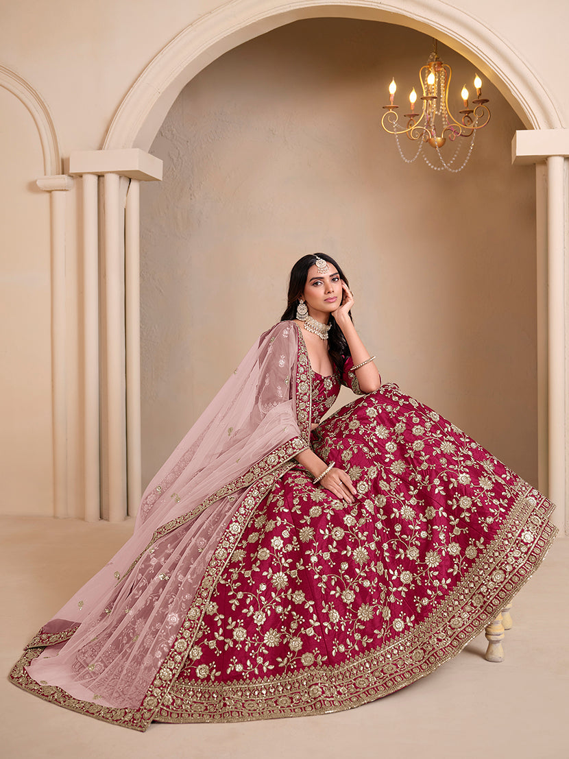 Rani Pink Art Silk Embroidered With Sequence Trendy Lehenga Choli