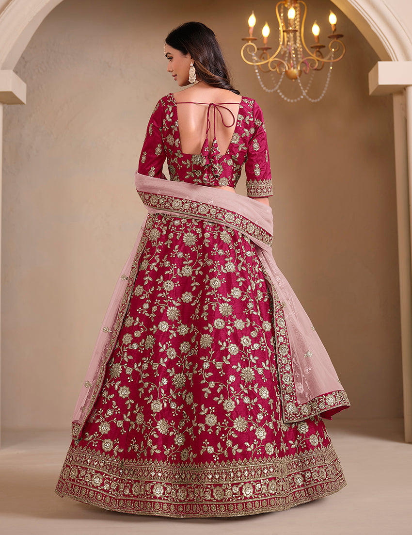 Rani Pink Art Silk Embroidered With Sequence Trendy Lehenga Choli