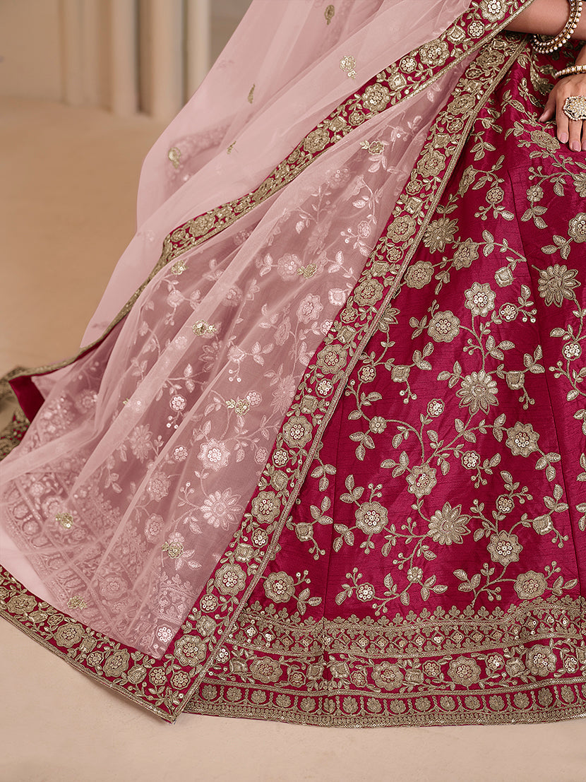 Rani Pink Art Silk Embroidered With Sequence Trendy Lehenga Choli