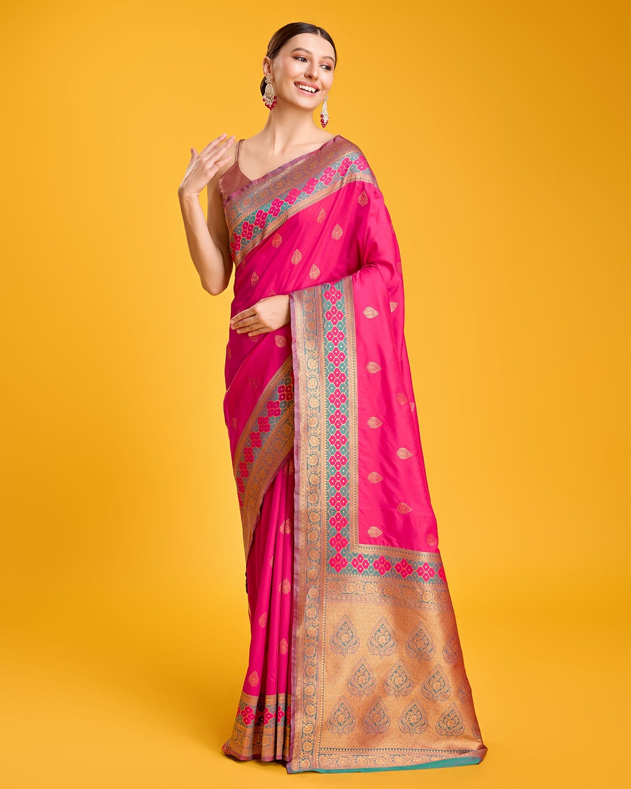 Rani Pink Banarasi silk Brocade Woven Saree - Monjolika Fashion