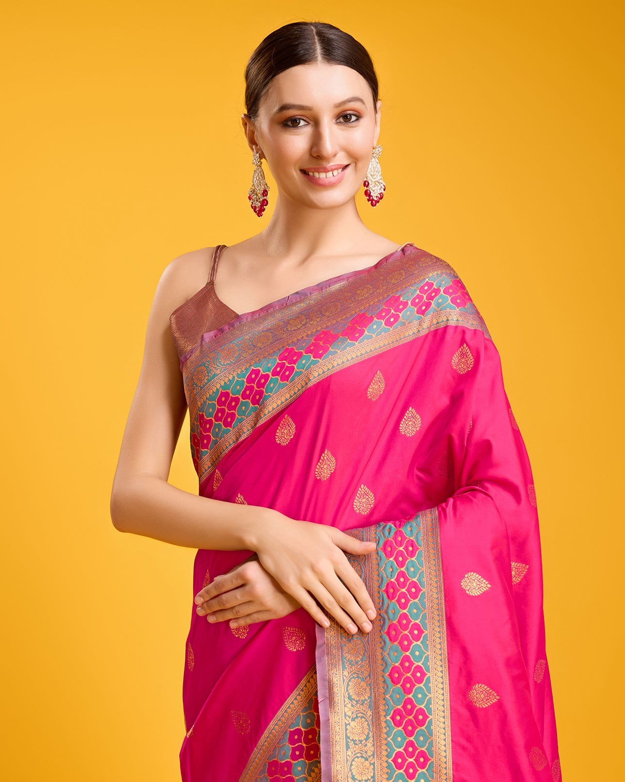 Rani Pink Banarasi silk Brocade Woven Saree