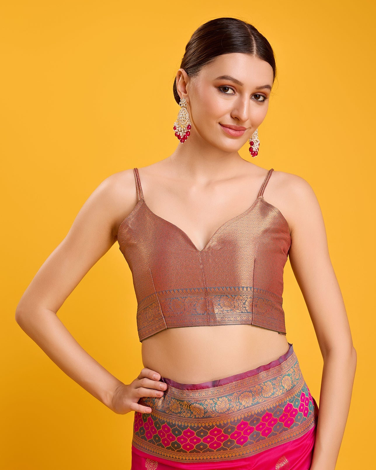 Rani Pink Banarasi silk Brocade Woven Saree - Monjolika Fashion