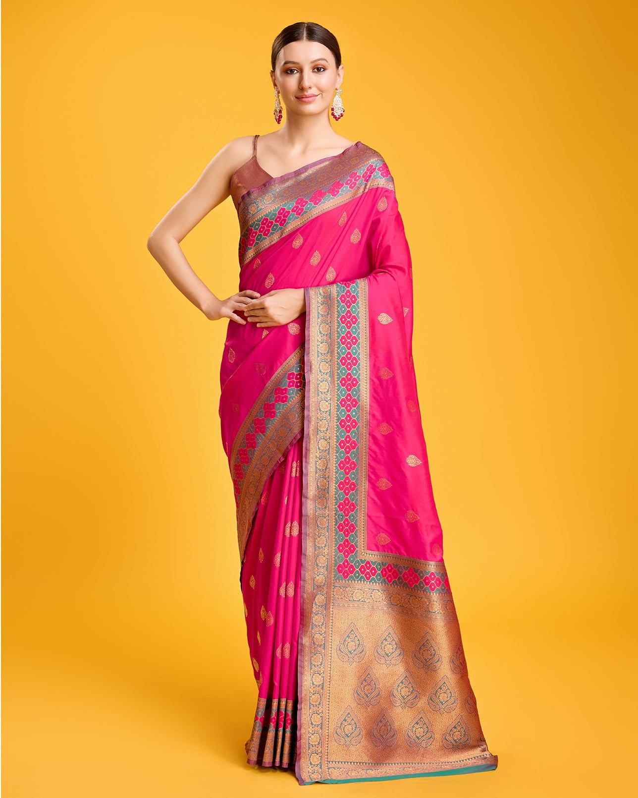 Rani Pink Banarasi silk Brocade Woven Saree