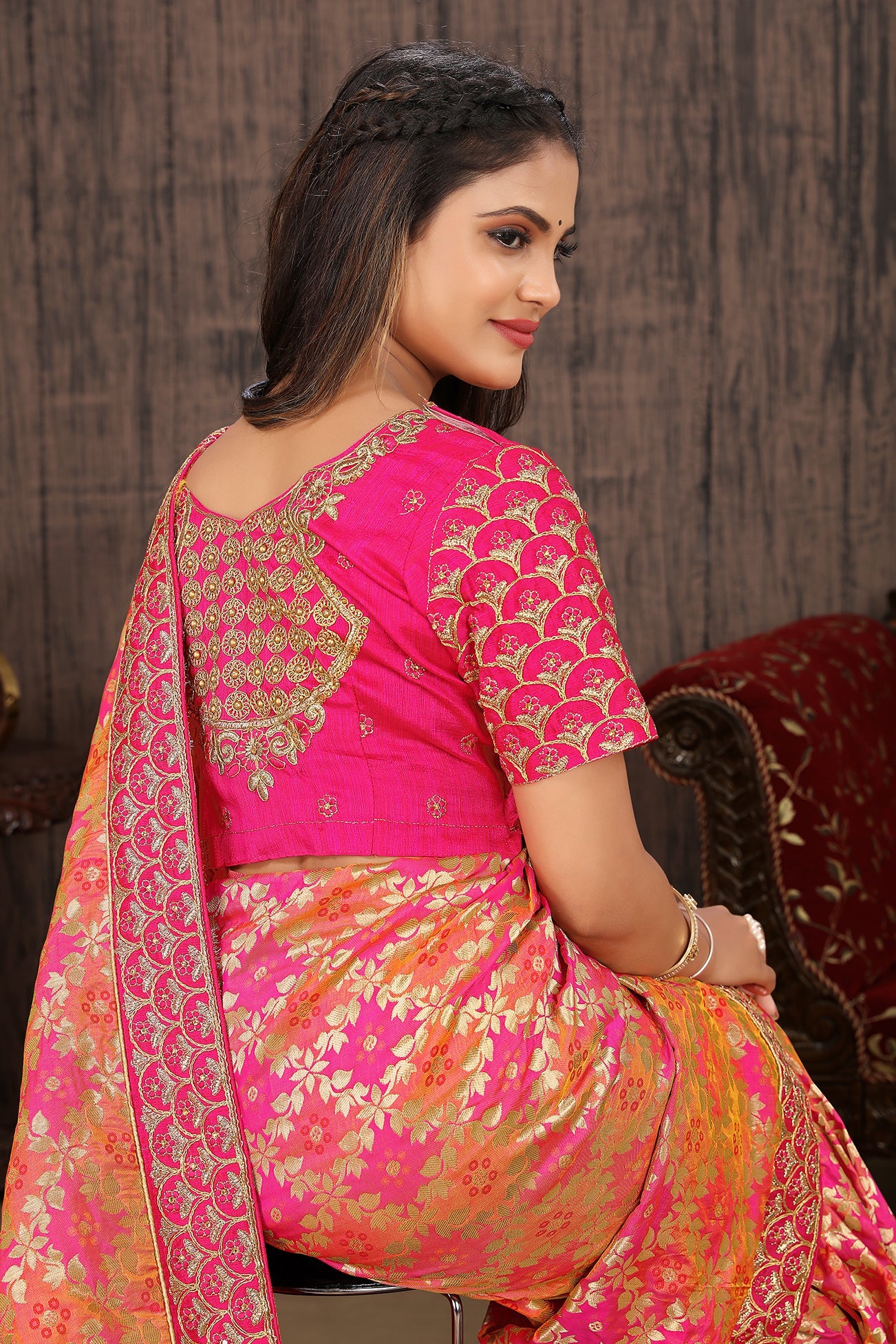 Rani Pink Banarasi Silk Woven Work Traditionally Saree