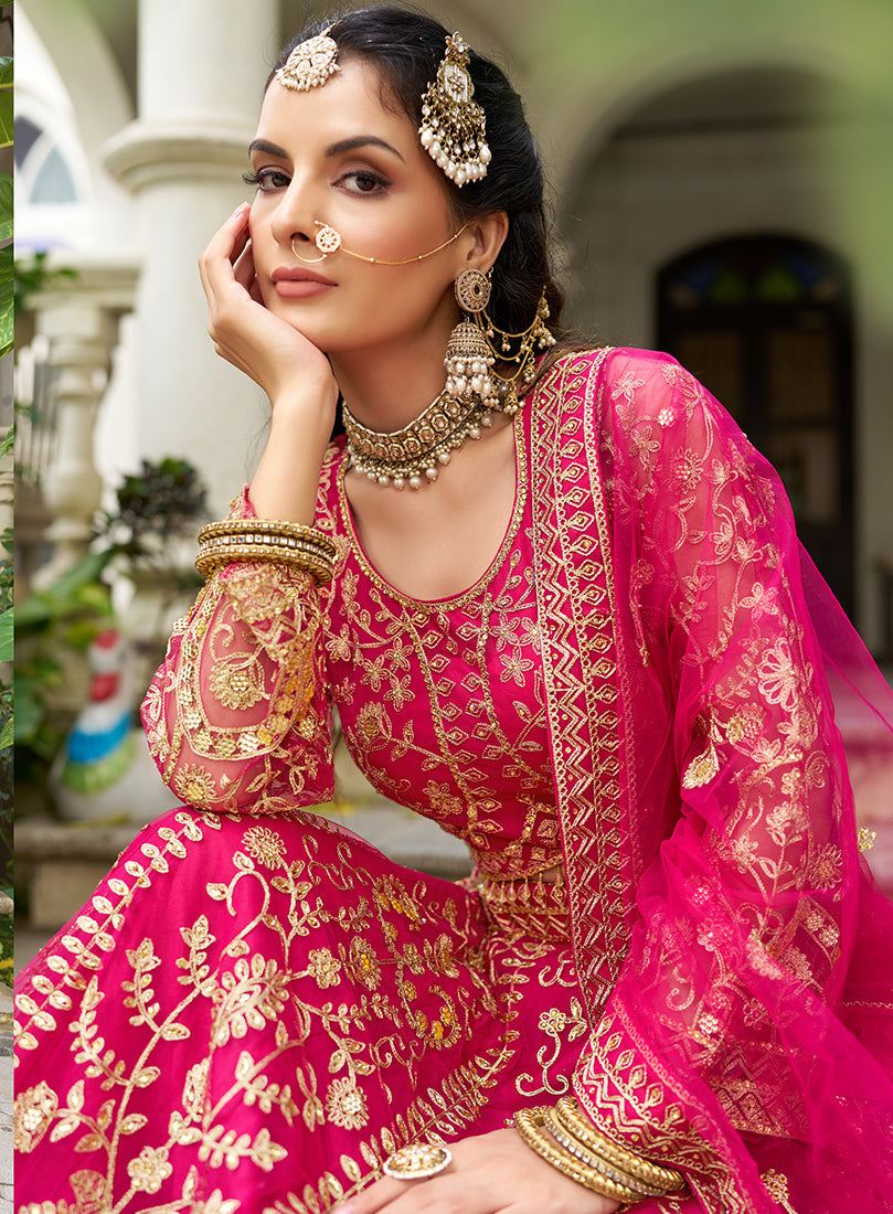 Rani Pink Butterfly Net Embroidered Work Stunning Lehenga For Wedding Season