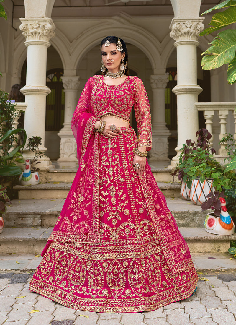 Rani Pink Butterfly Net Embroidered Work Stunning Lehenga For Wedding Season