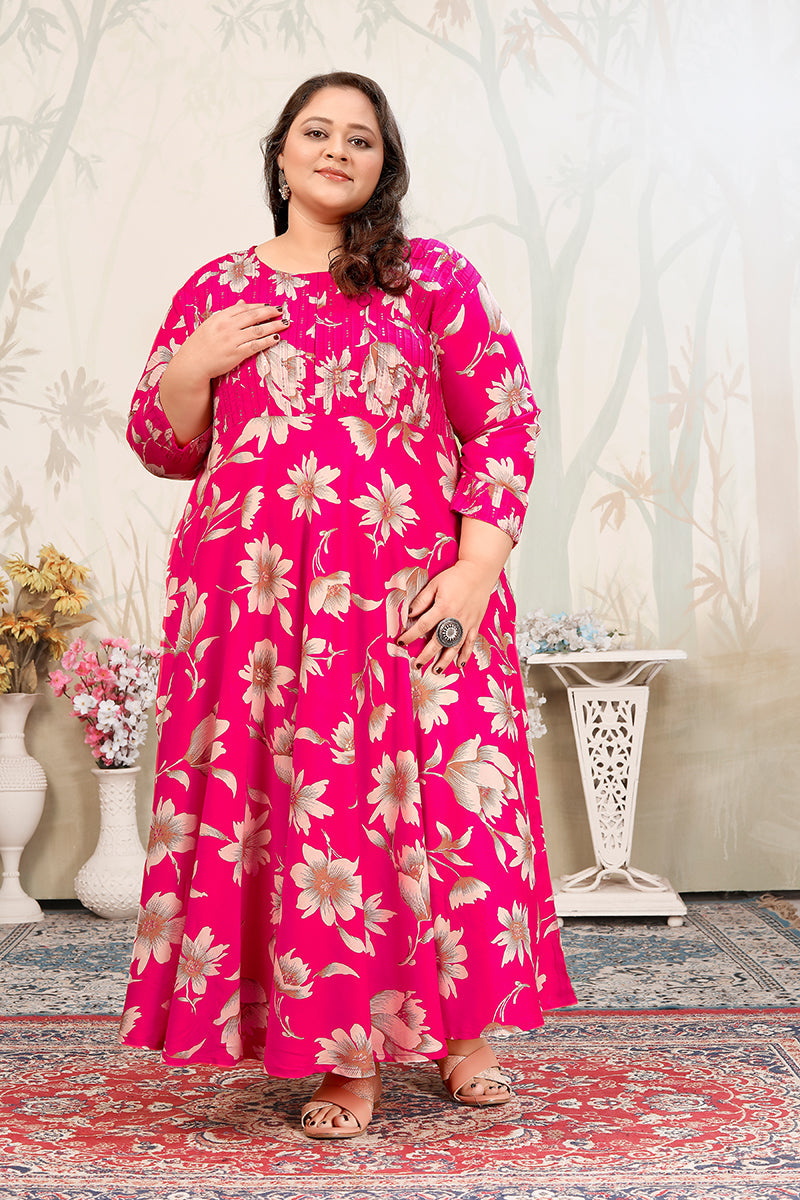 Rani Pink Ceremonial Rayon Designer Plus Size Kurti