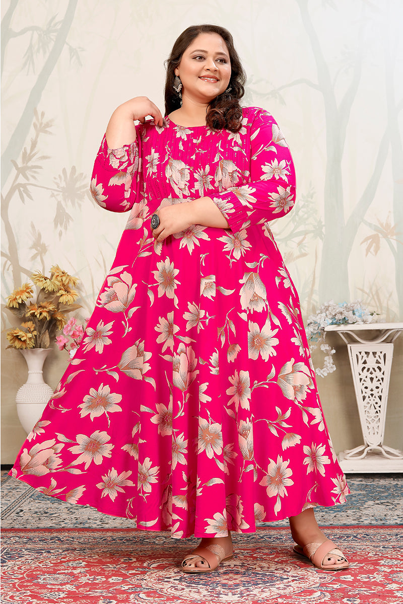 Rani Pink Ceremonial Rayon Designer Plus Size Kurti