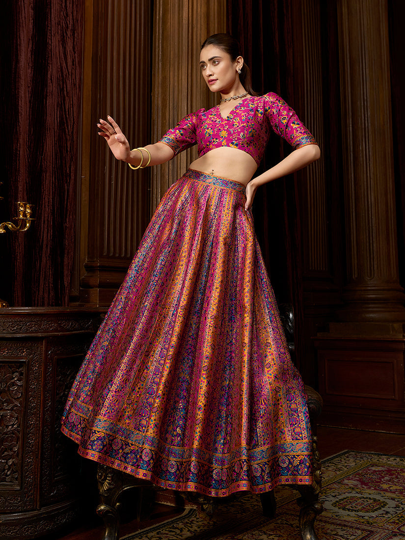 Rani Pink color Jacquard Designer Lehenga Choli For Festival