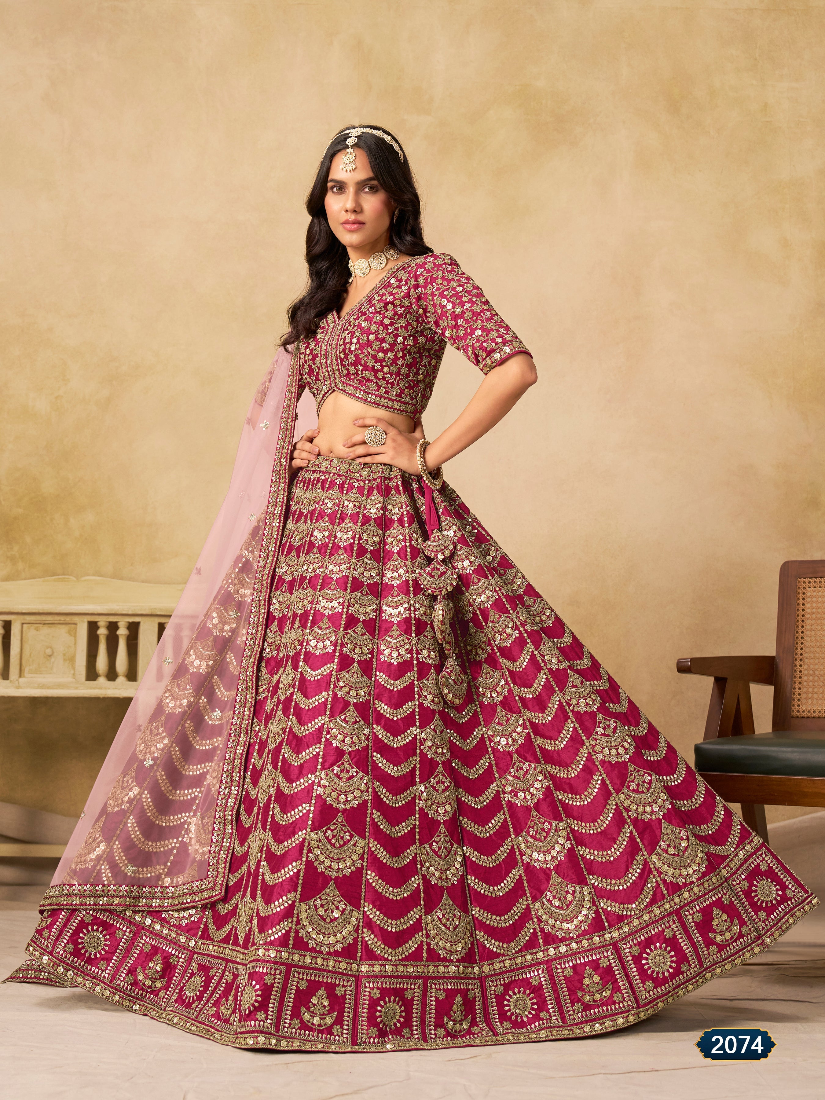 Rani Pink Color Zari Embroidered Work Art Silk A Line Lehenga Choli