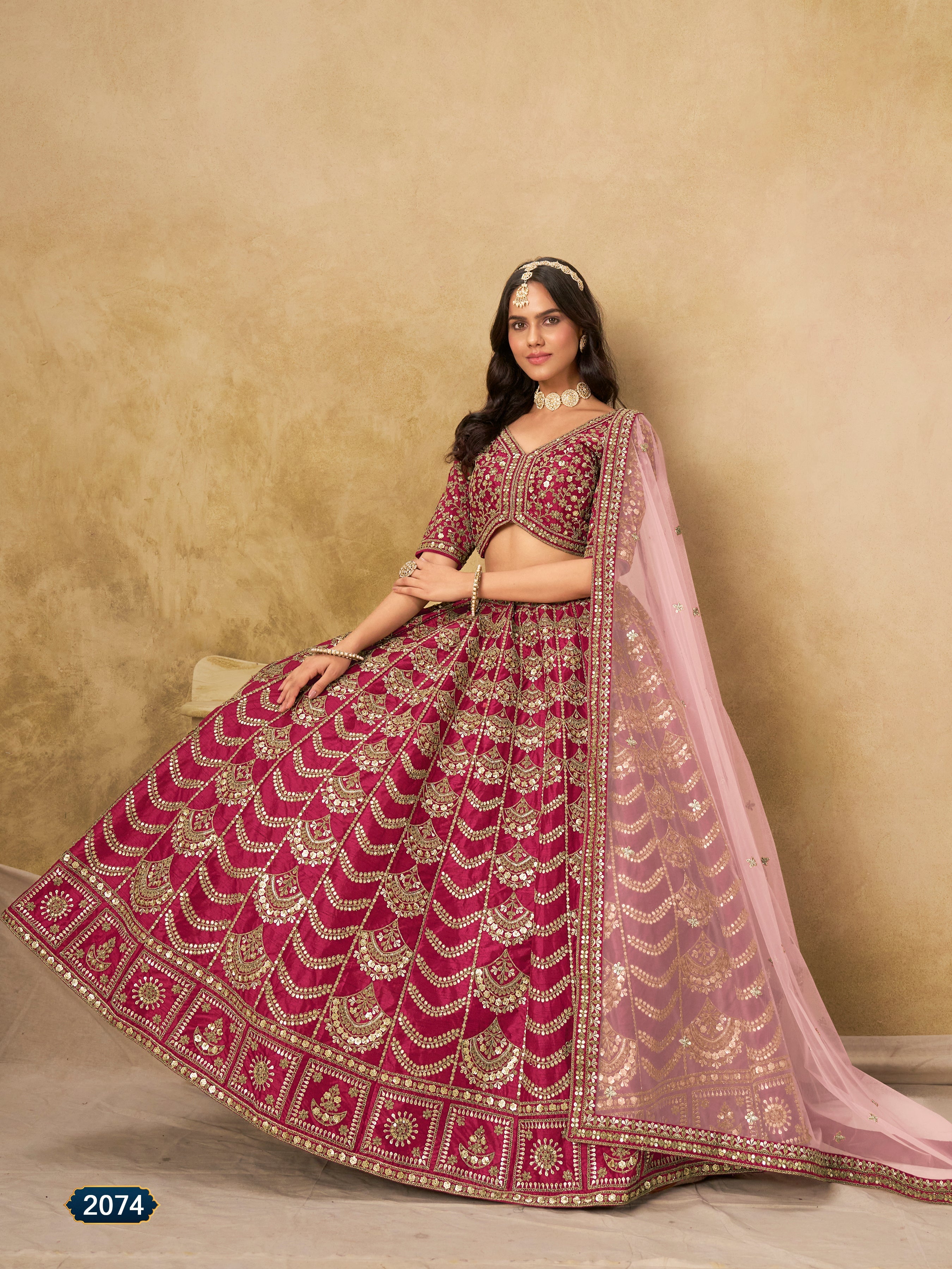 Rani Pink Color Zari Embroidered Work Art Silk A Line Lehenga Choli