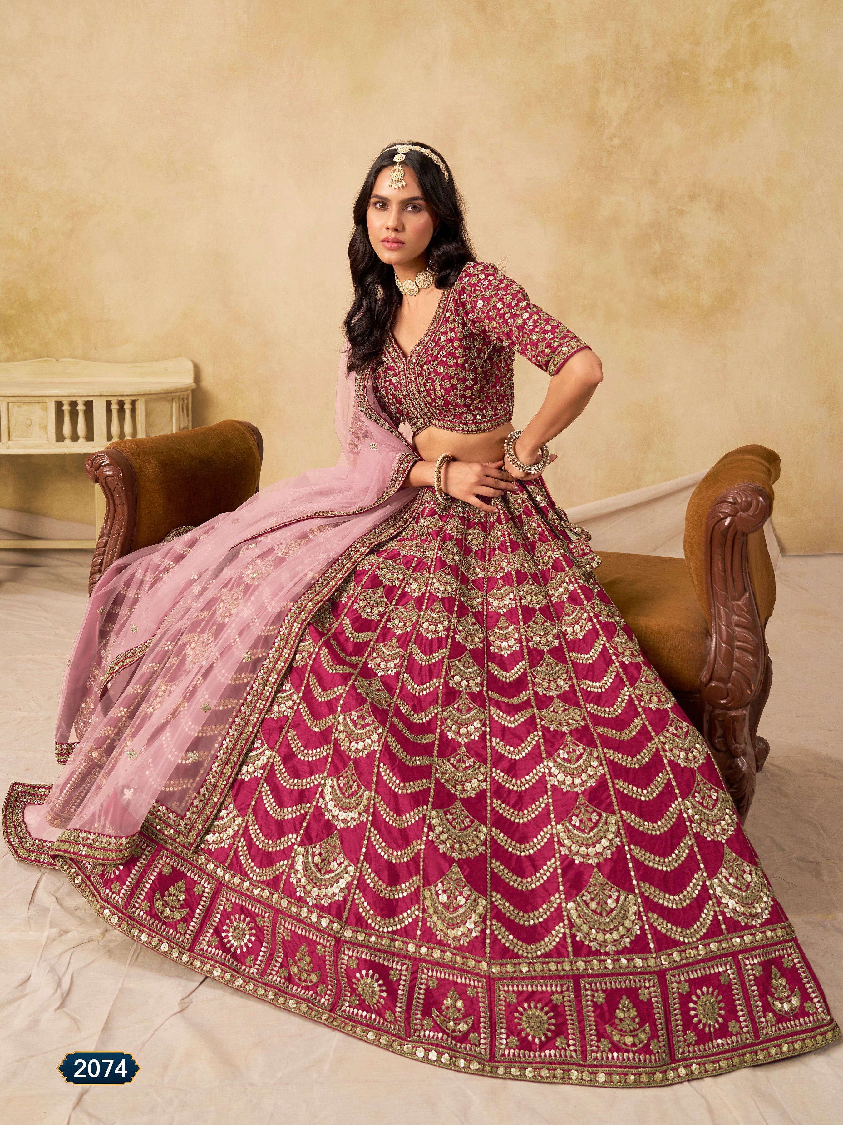 Rani Pink Color Zari Embroidered Work Art Silk A Line Lehenga Choli