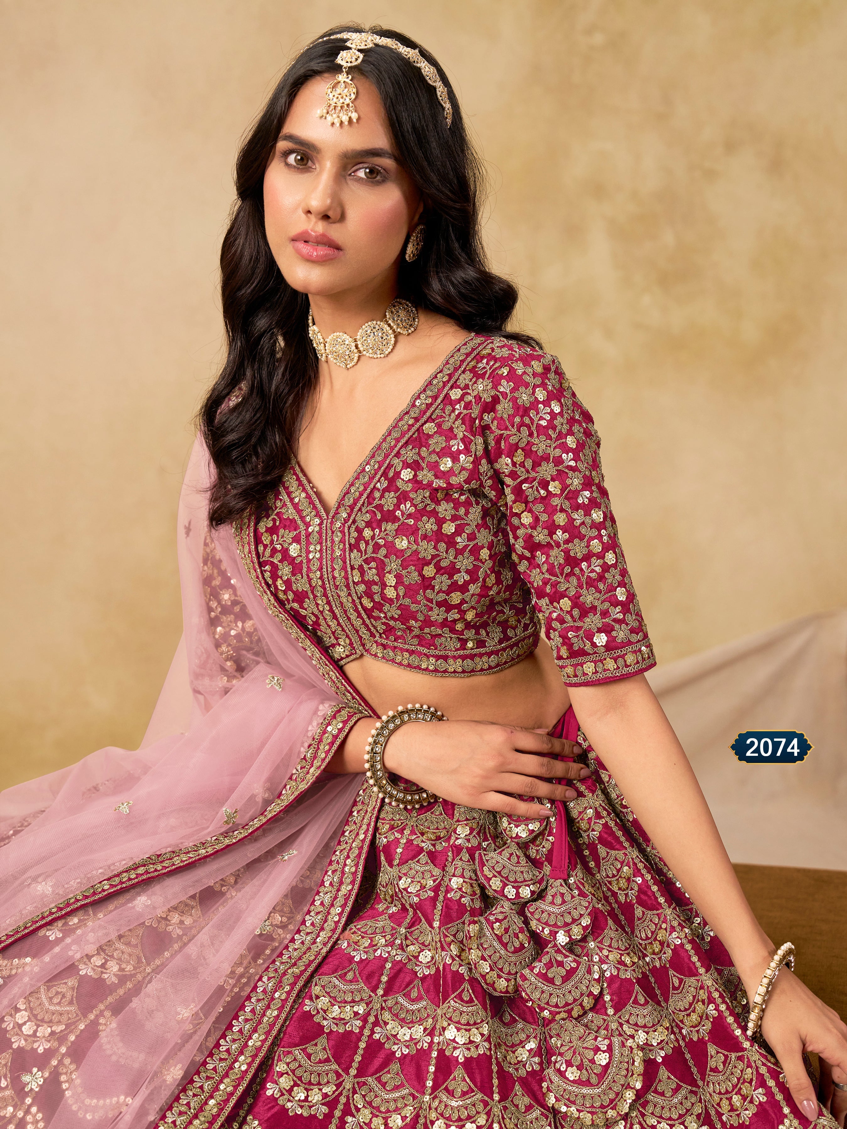 Rani Pink Color Zari Embroidered Work Art Silk A Line Lehenga Choli