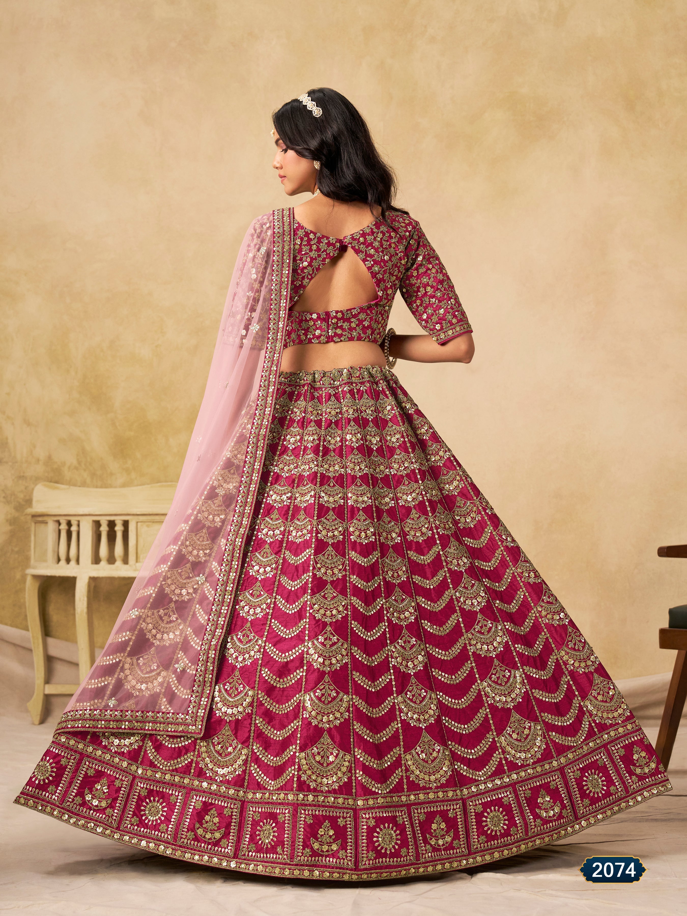 Rani Pink Color Zari Embroidered Work Art Silk A Line Lehenga Choli
