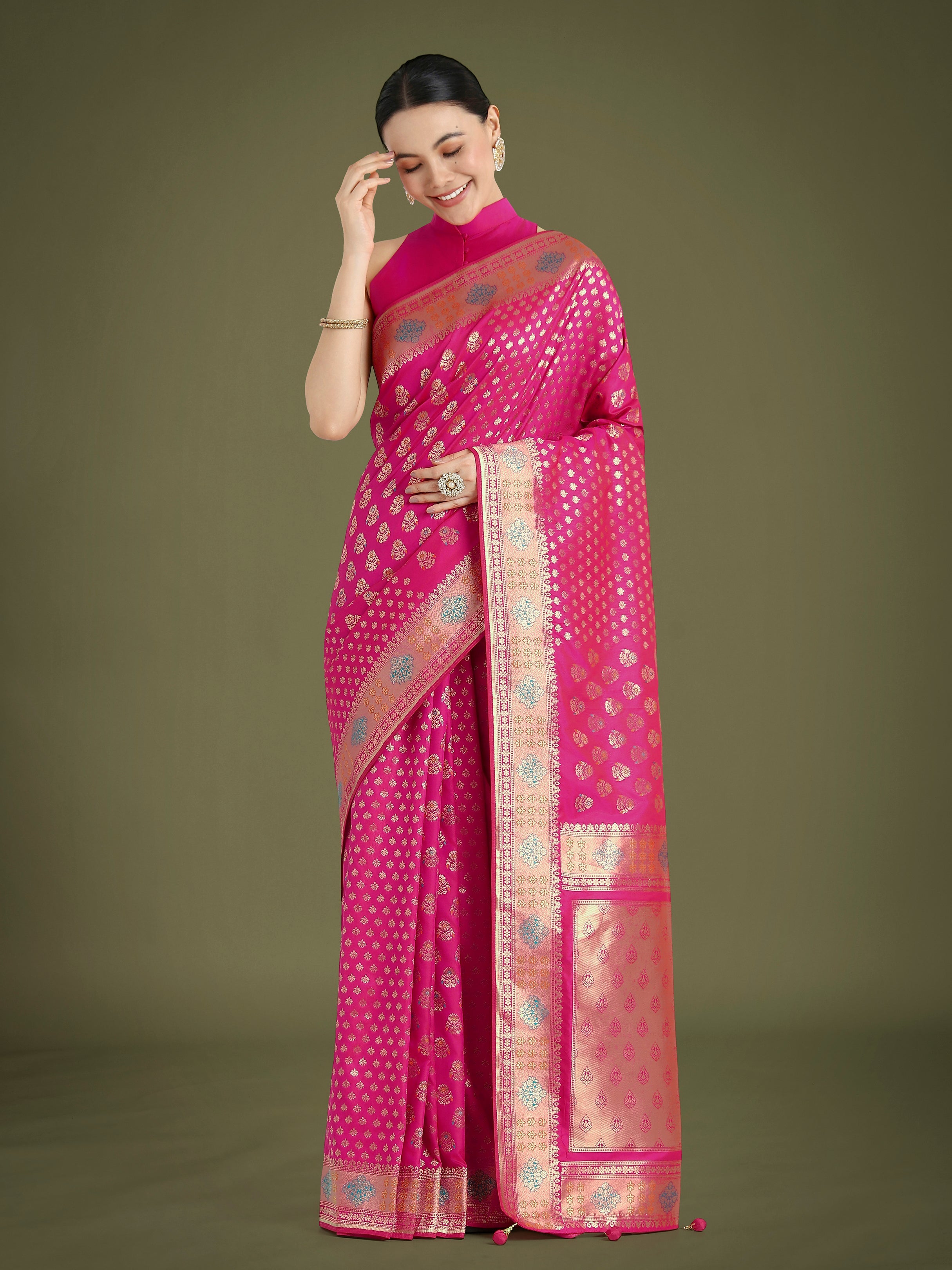 Rani Pink Colour Banarasi Silk Zari Weaving Classic Saree