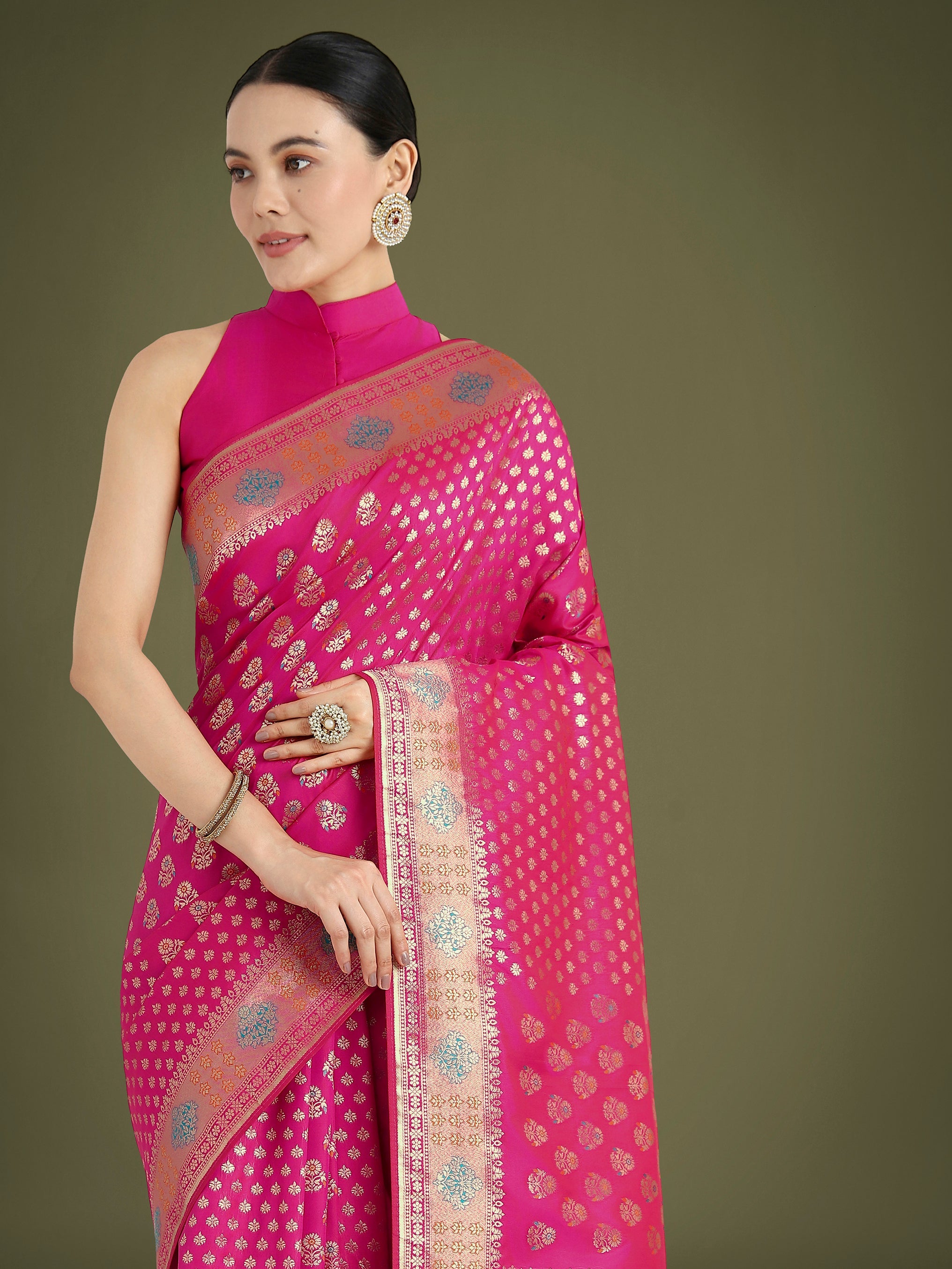 Rani Pink Colour Banarasi Silk Zari Weaving Classic Saree