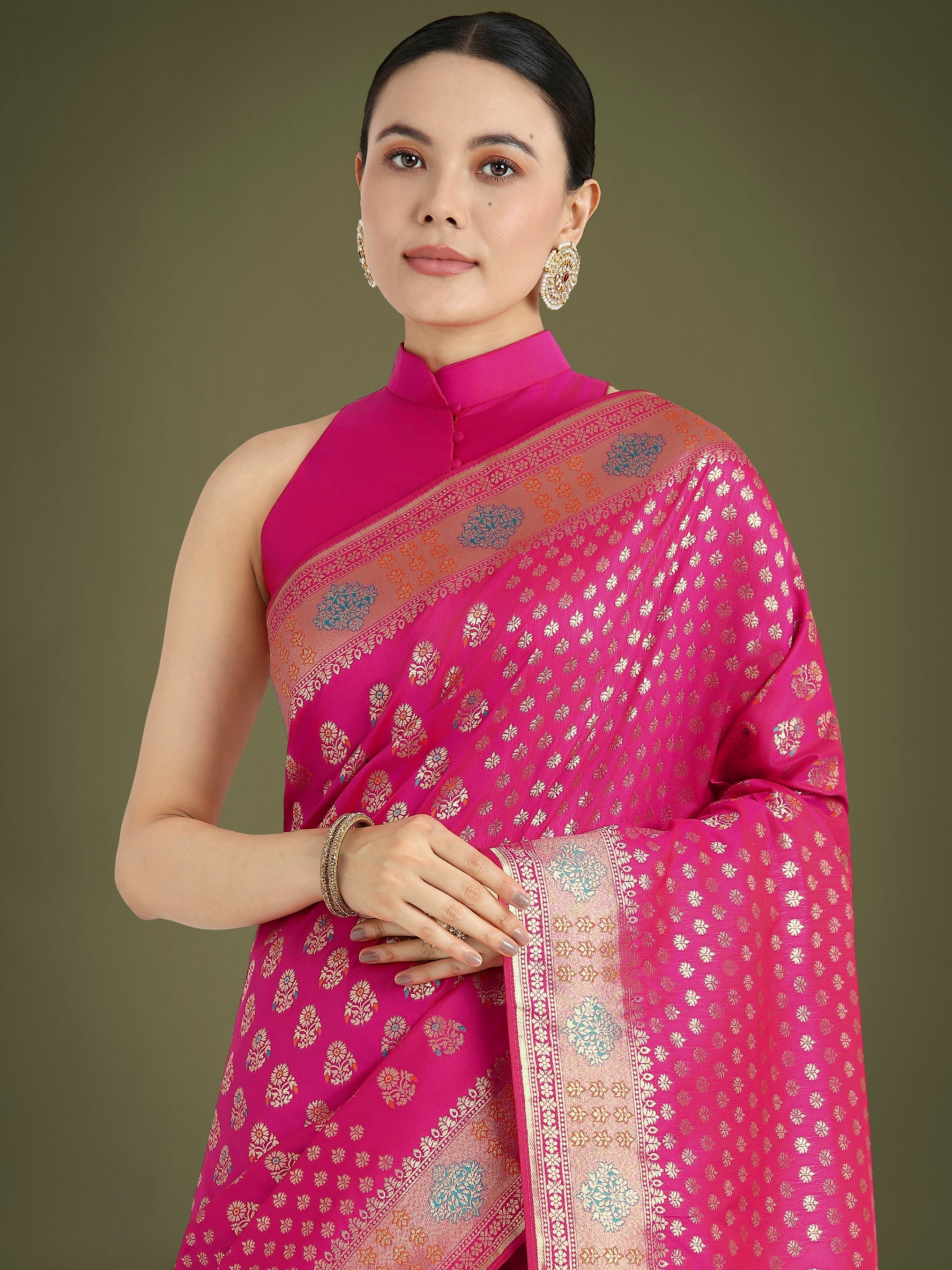 Rani Pink Colour Banarasi Silk Zari Weaving Classic Saree