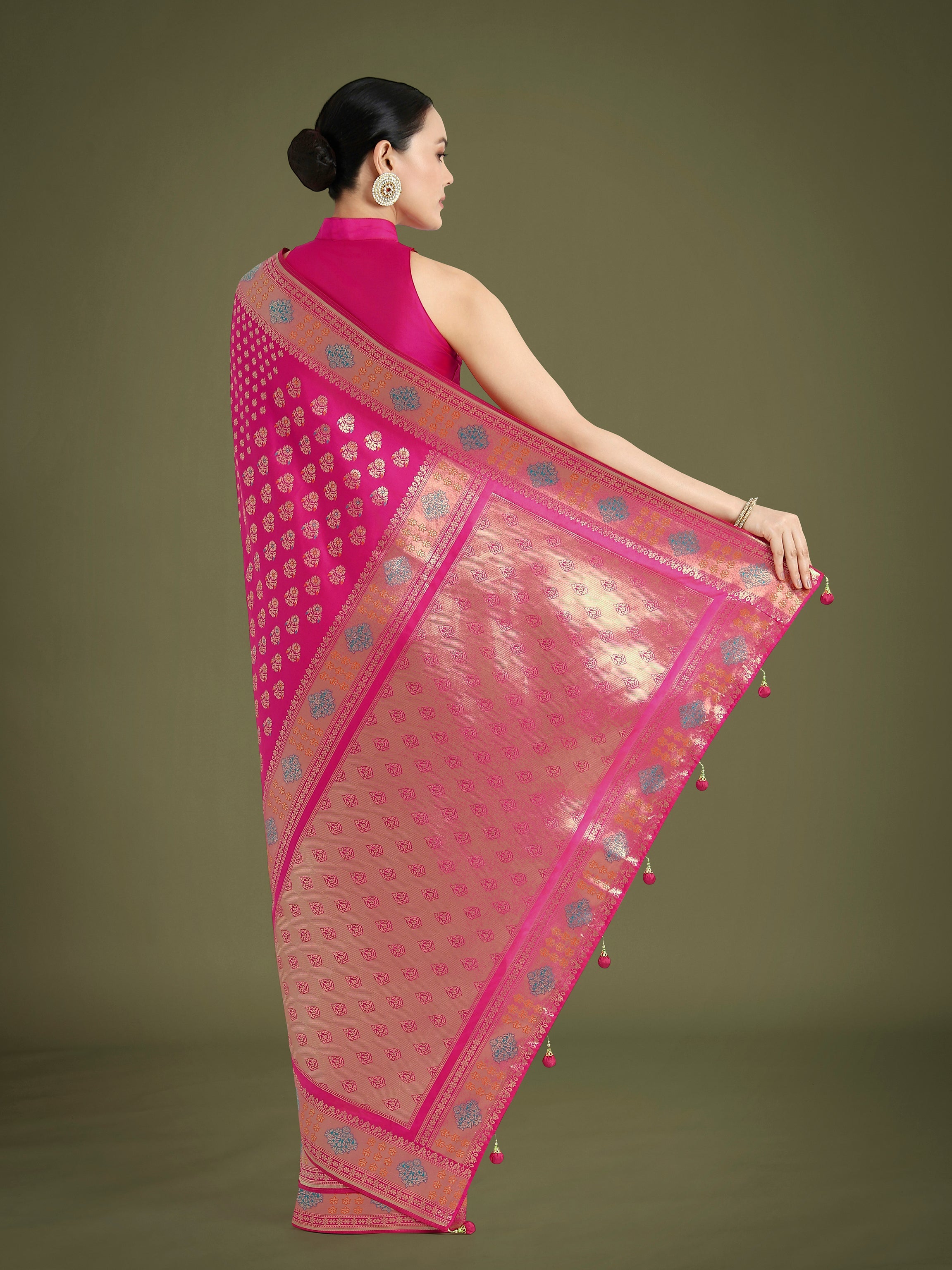 Rani Pink Colour Banarasi Silk Zari Weaving Classic Saree
