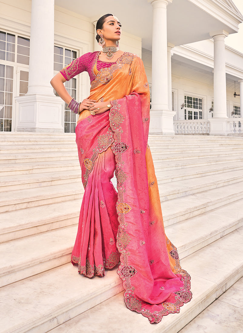  Crepe Jacquard Silk Cut-Dana & Thread Work Saree