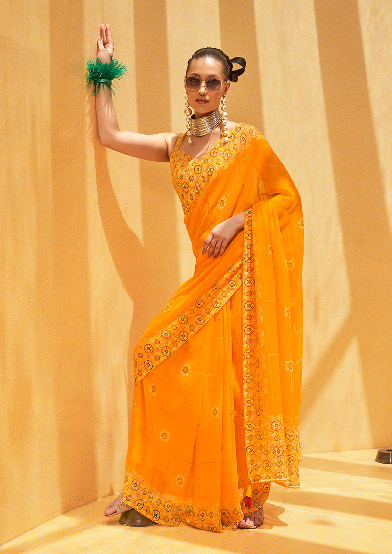 Amber Georgette Foil Print Saree