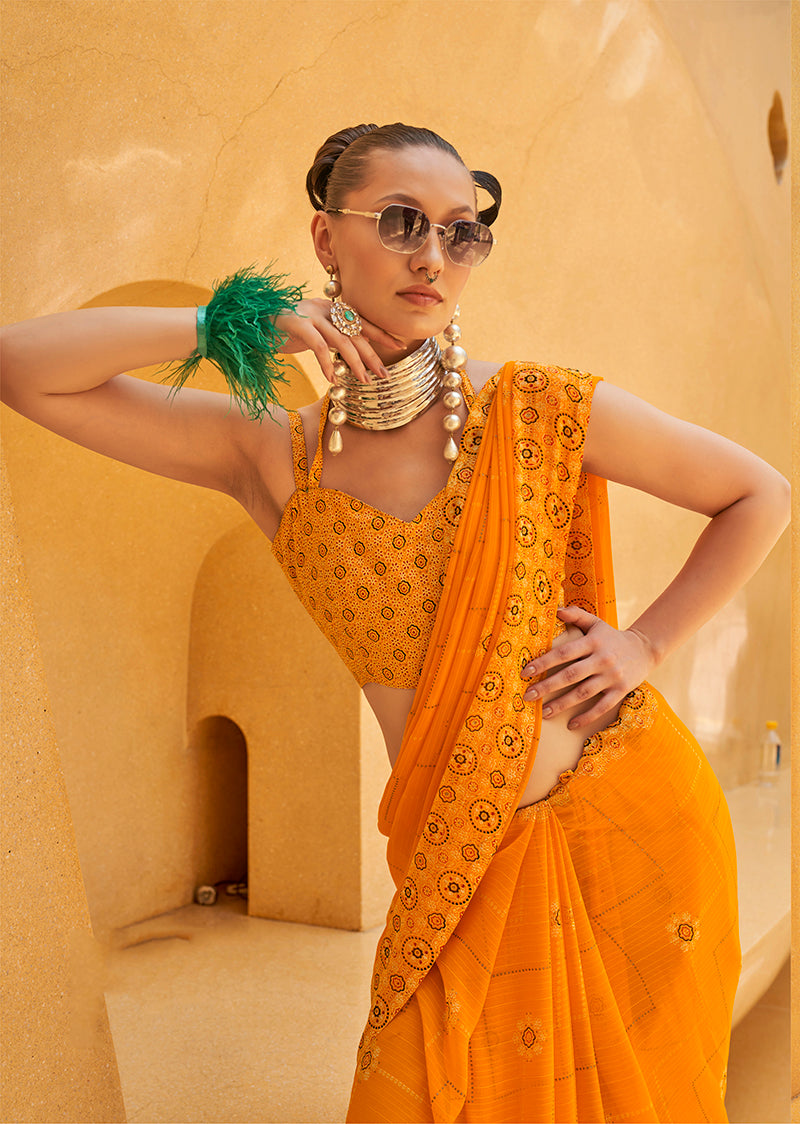 Amber Georgette Foil Print Saree