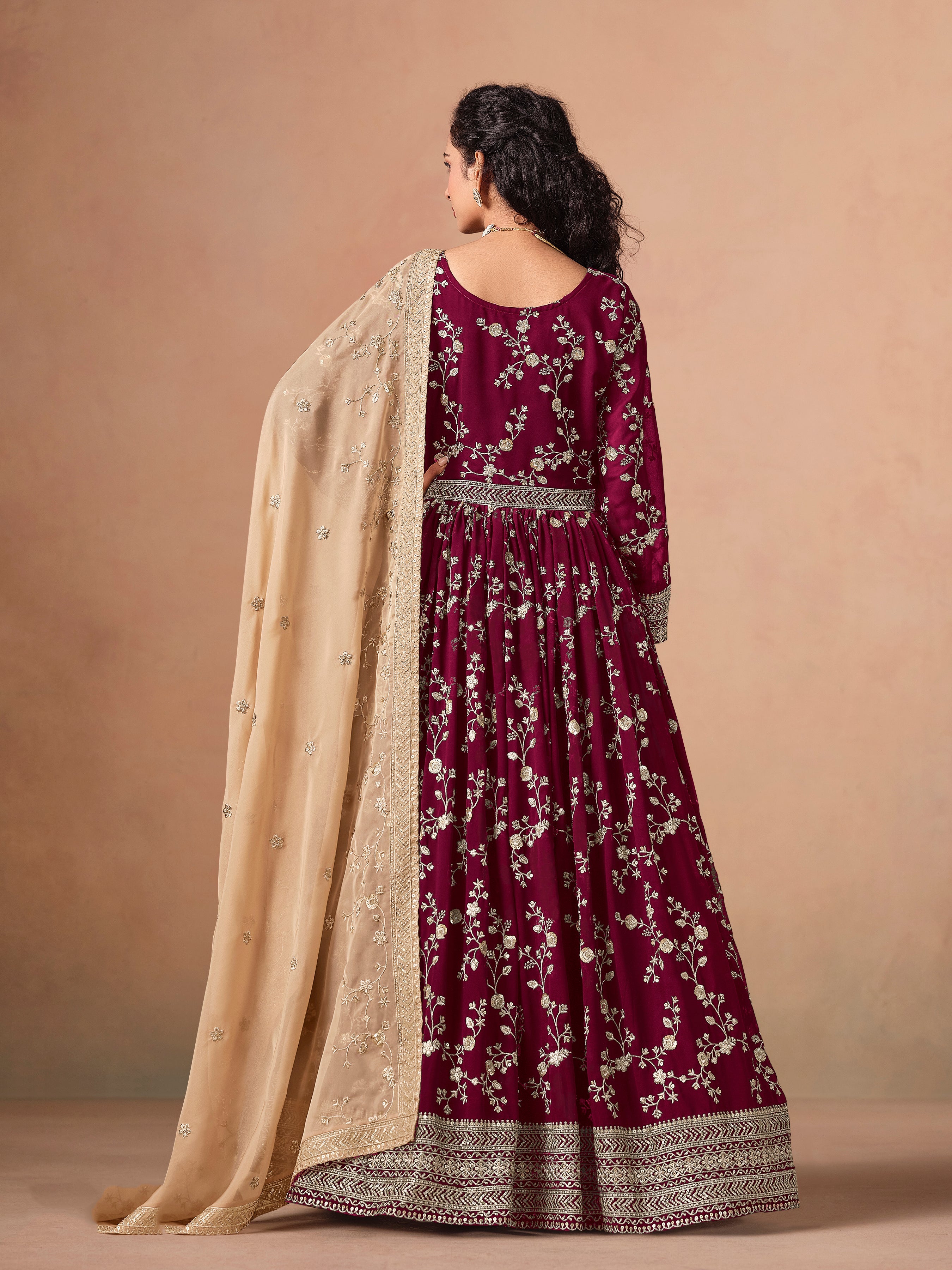 Rani Pink Georgette Heavy Embroidered work Anarkali Suit
