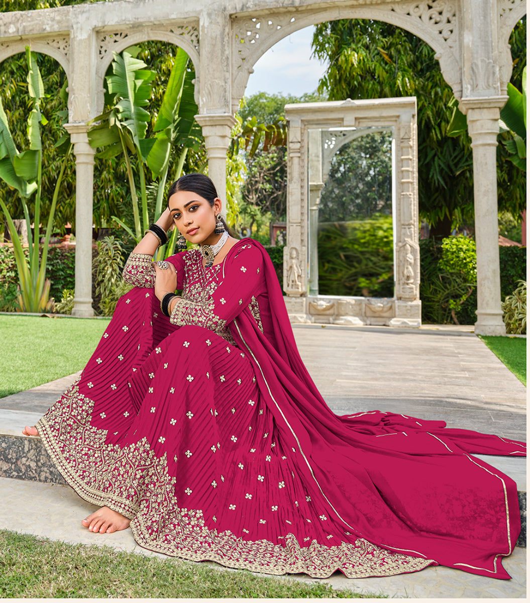 Rani Pink Georgette Sequins Work Palazzo Salwar Suit