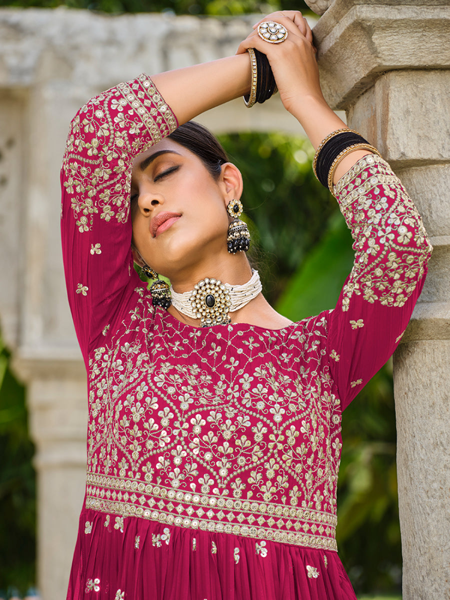 Rani Pink Georgette Sequins Work Palazzo Salwar Suit