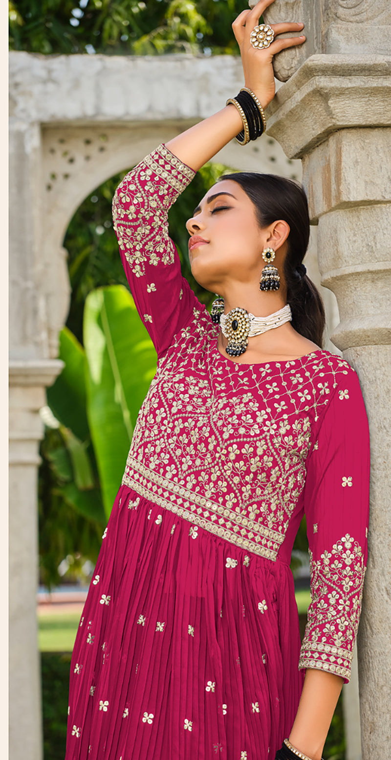 Rani Pink Georgette Sequins Work Palazzo Salwar Suit