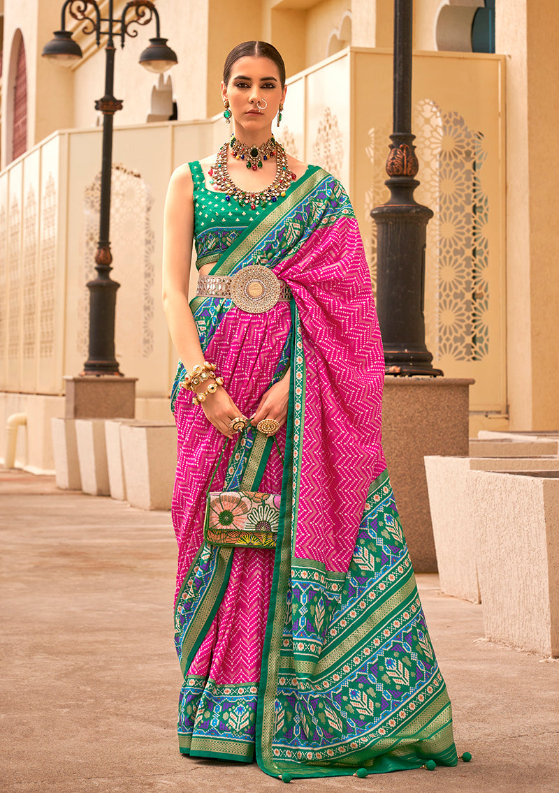 Rani Pink Patola Print Zari Weaving Silk Saree