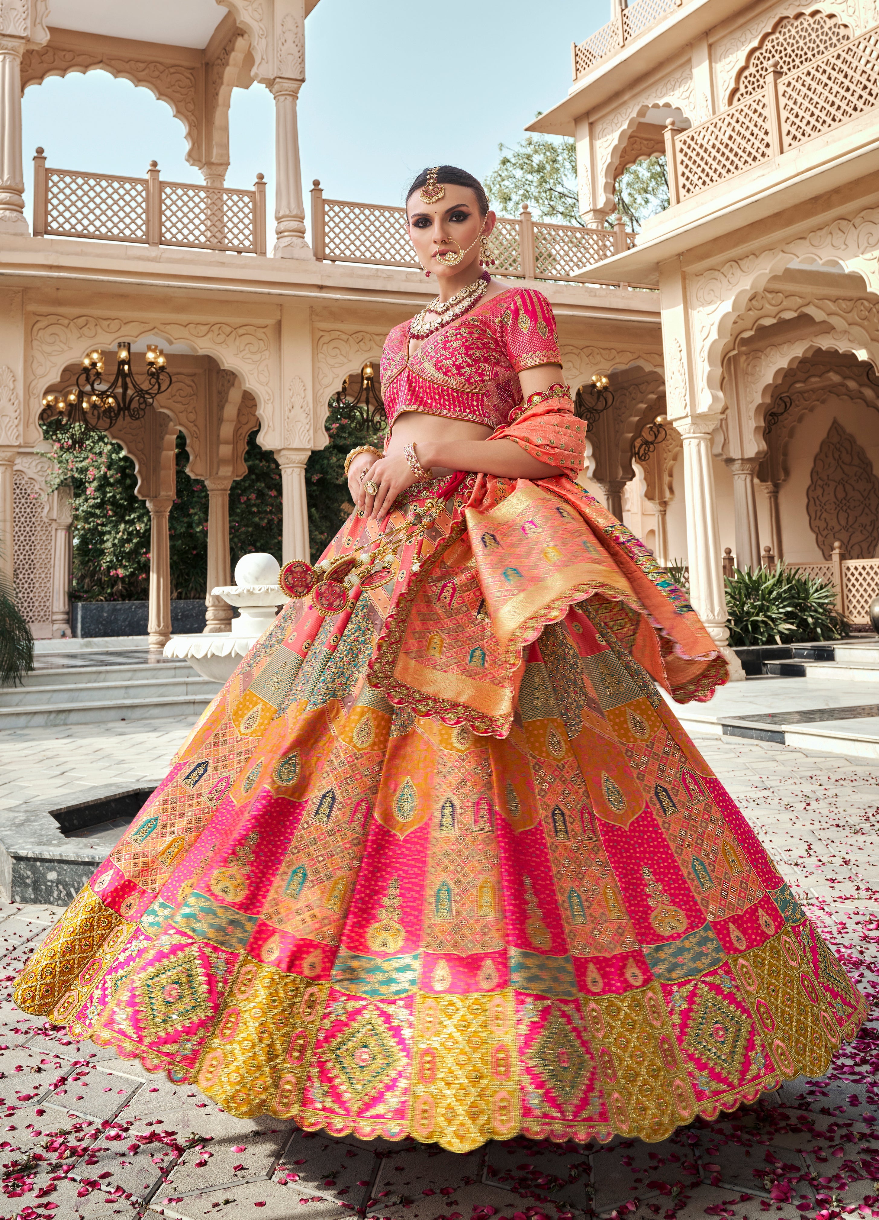 Rani Pink Premium Banarasi Silk with Zarkan & Cutwork Wedding Wear Lehenga