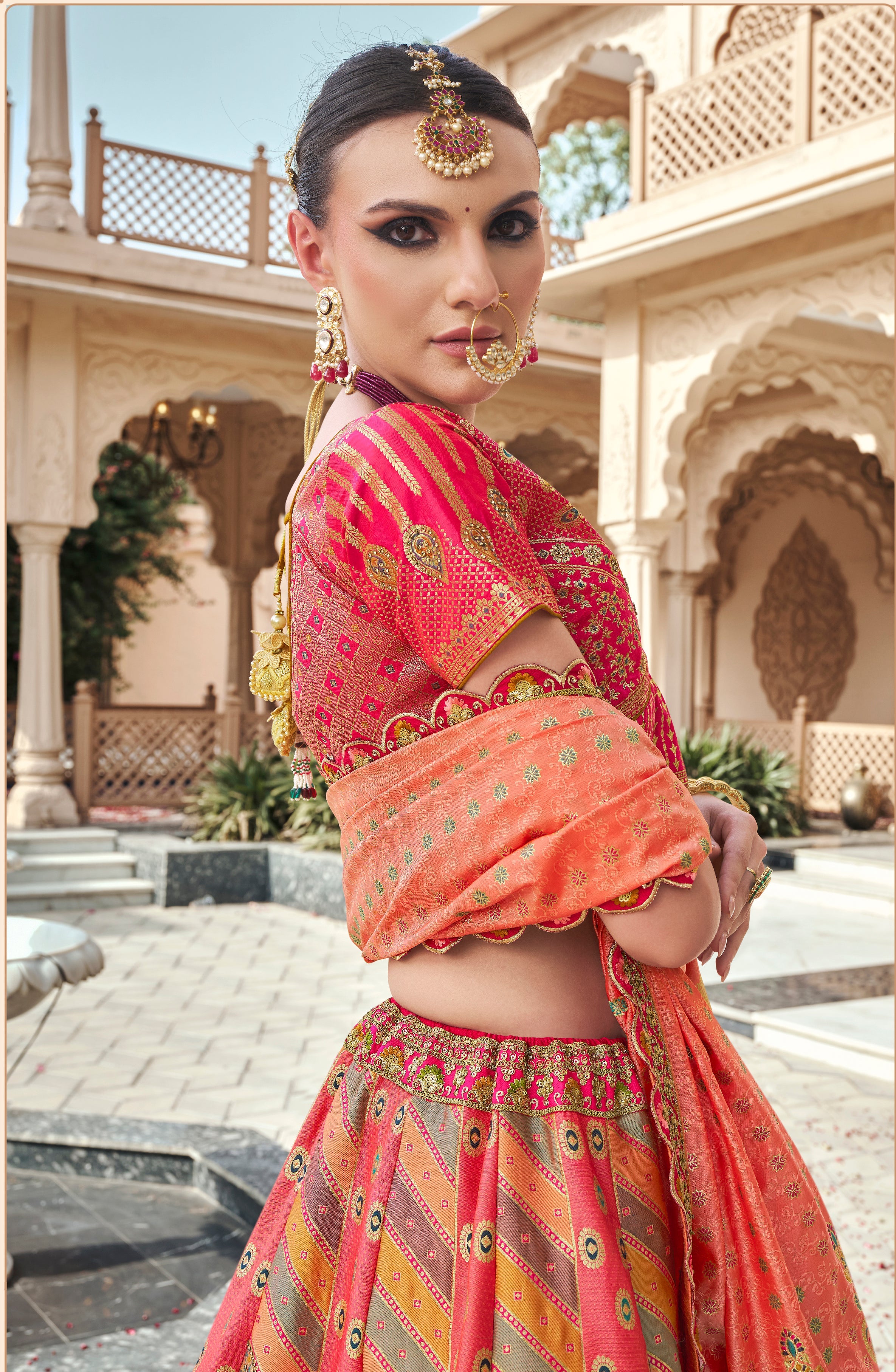 Rani Pink Premium Banarasi Silk with Zarkan & Cutwork Wedding Wear Lehenga
