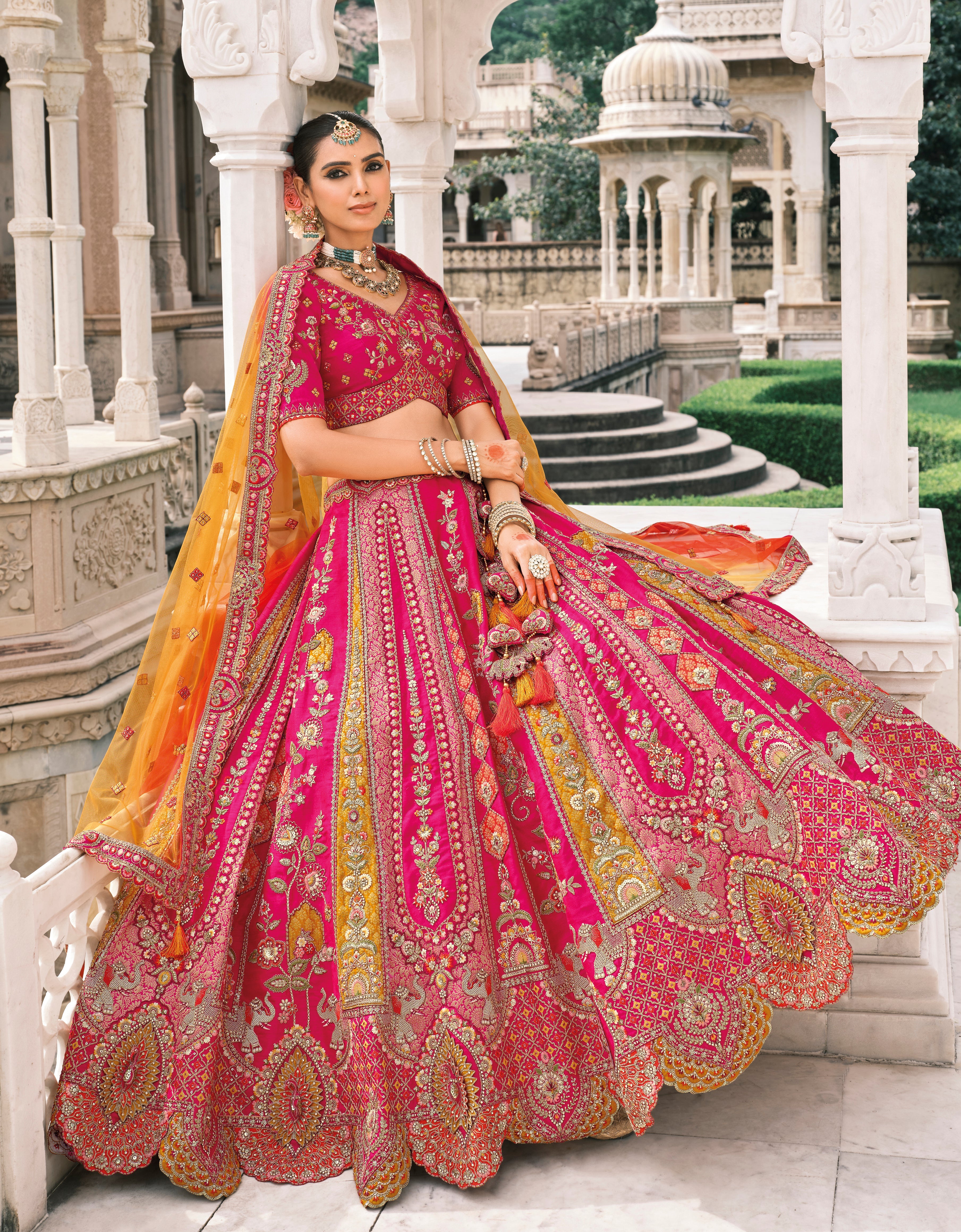 Rani Pink Silk Bridal Lehenga With Sequins Embroidery And Stone Work