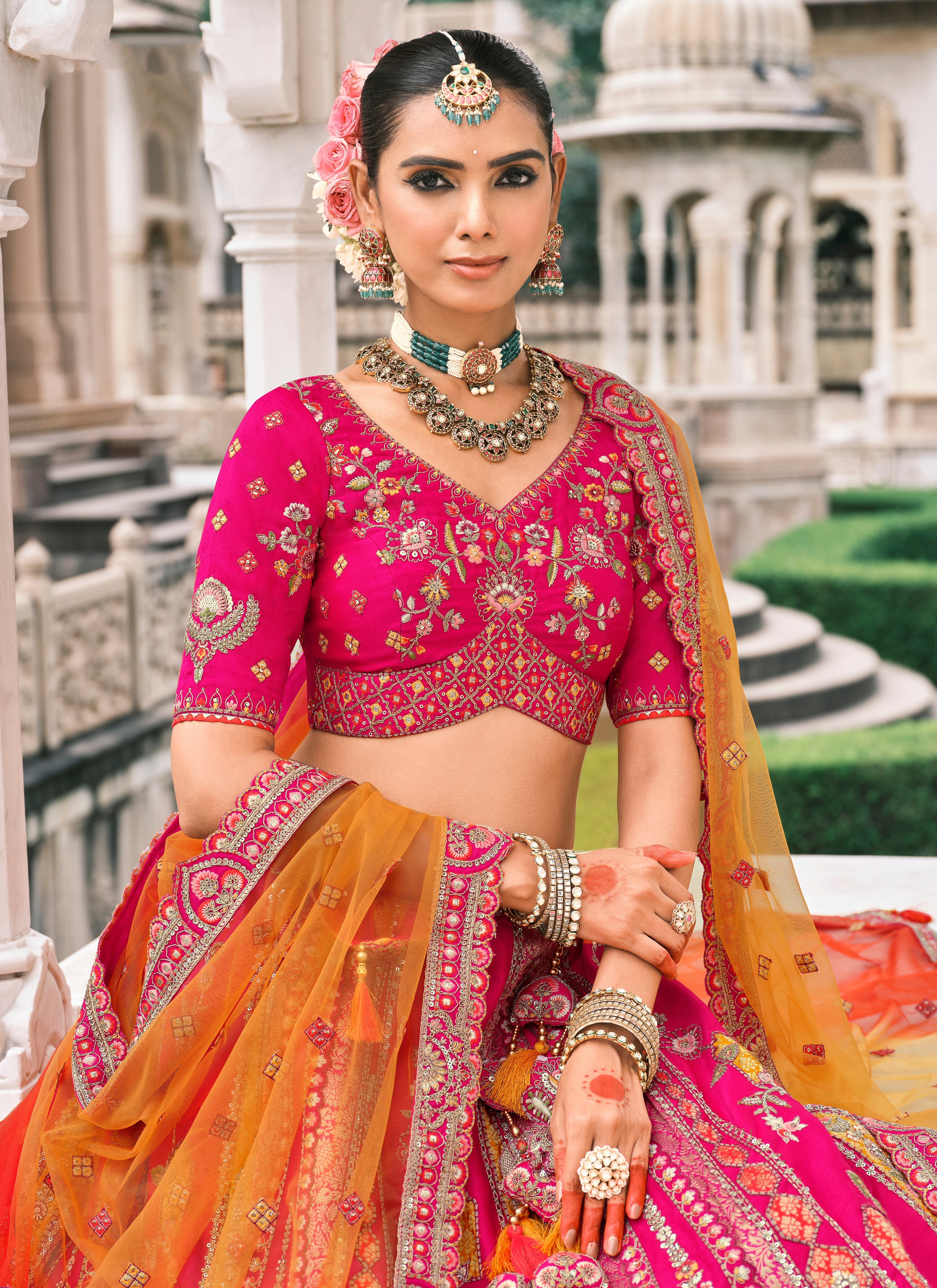 Rani Pink Silk Bridal Lehenga With Sequins Embroidery And Stone Work