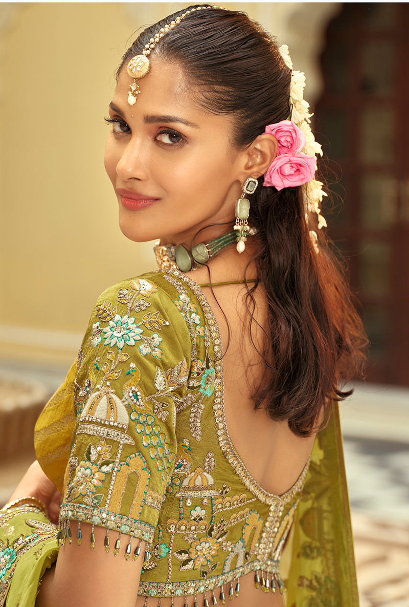 Readymade Lehenga Choli Heavy Work Embroidered Silk in Multicolor