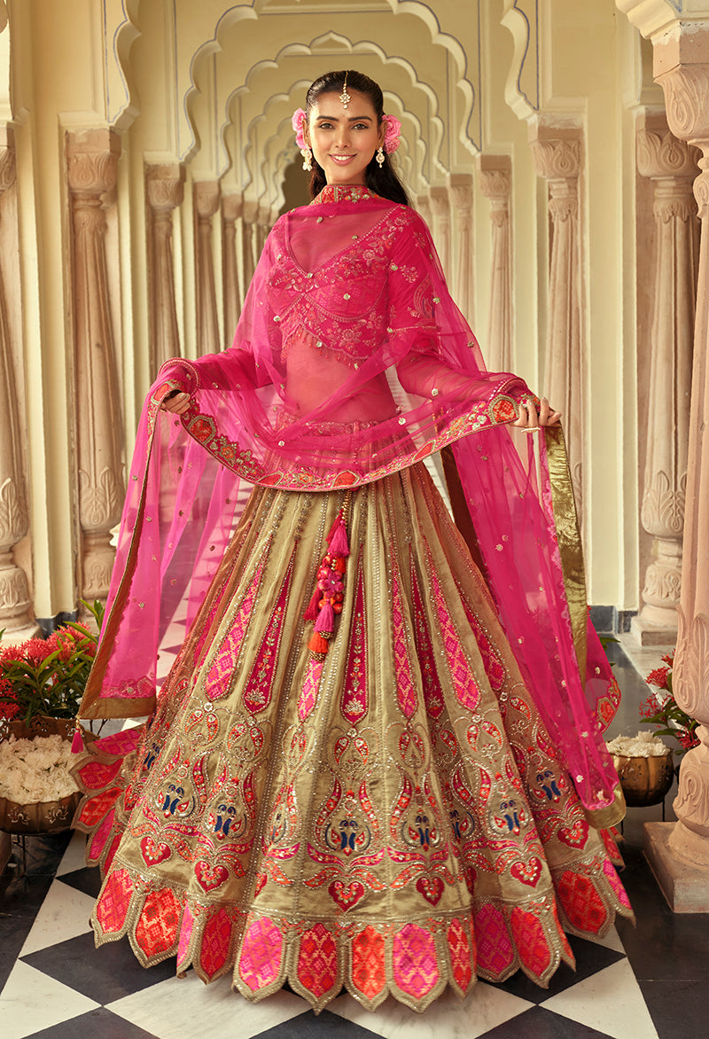 Readymade Lehenga Choli Heavy Work Embroidered Silk in Olive green