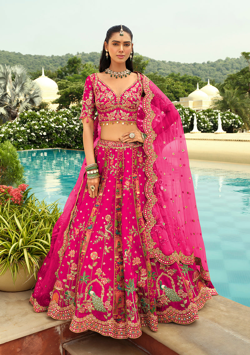 Readymade Lehenga Choli Heavy Work Embroidered Silk in Rani Pink