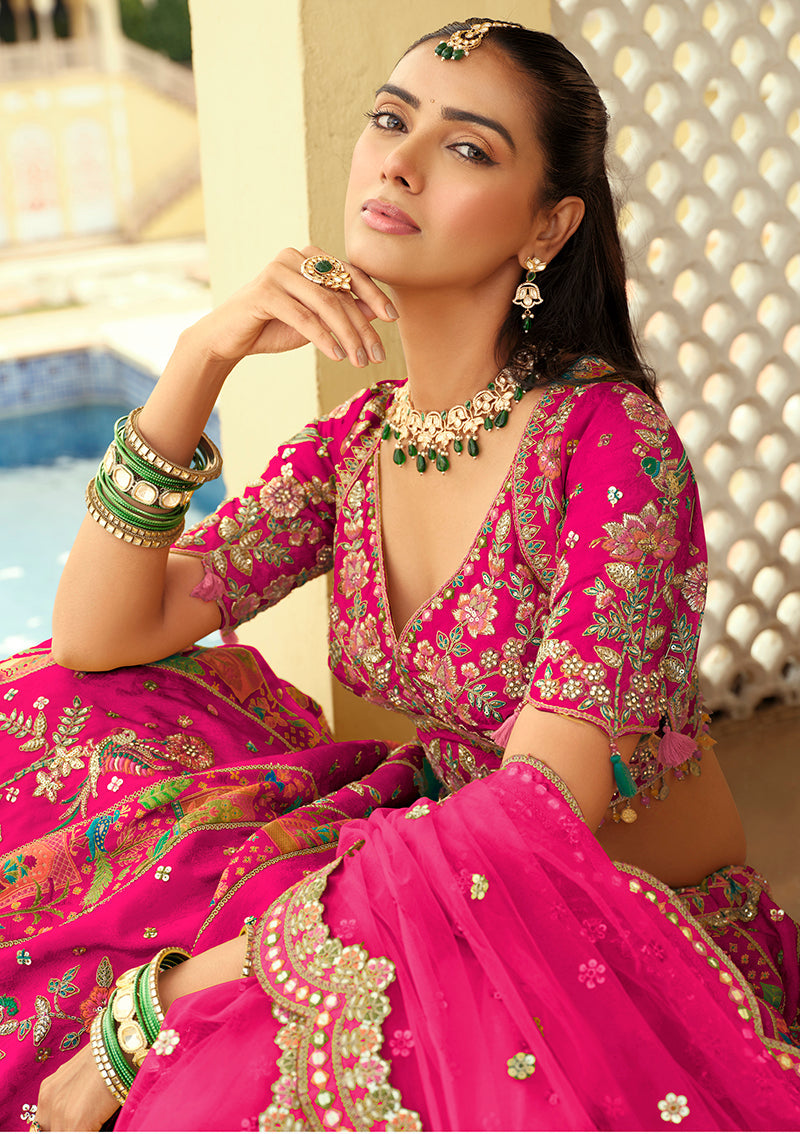 Readymade Lehenga Choli Heavy Work Embroidered Silk in Rani Pink