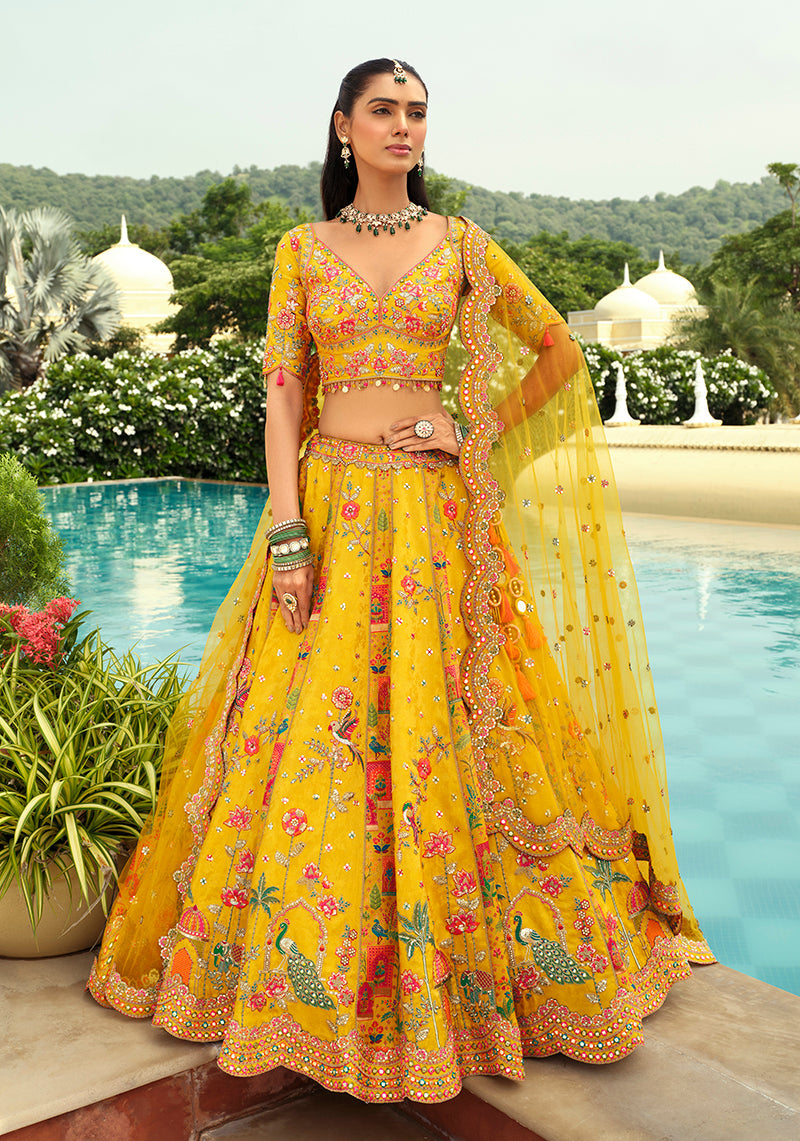 Readymade Lehenga Choli Heavy Work Embroidered Silk in Yellow