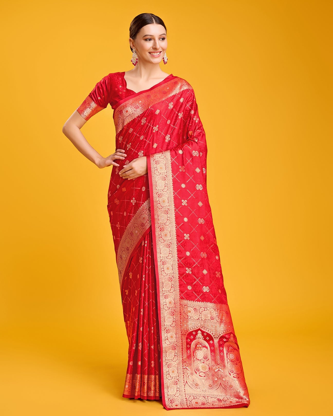 Rani Pink Banarasi Satin Silk Zari Woven Work Saree - Monjolika Fashion