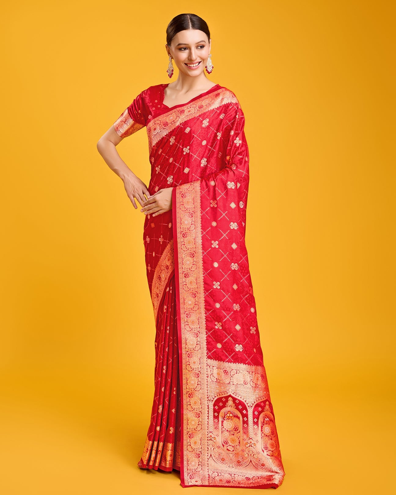 Rani Pink Banarasi Satin Silk Zari Woven Work Saree - Monjolika Fashion