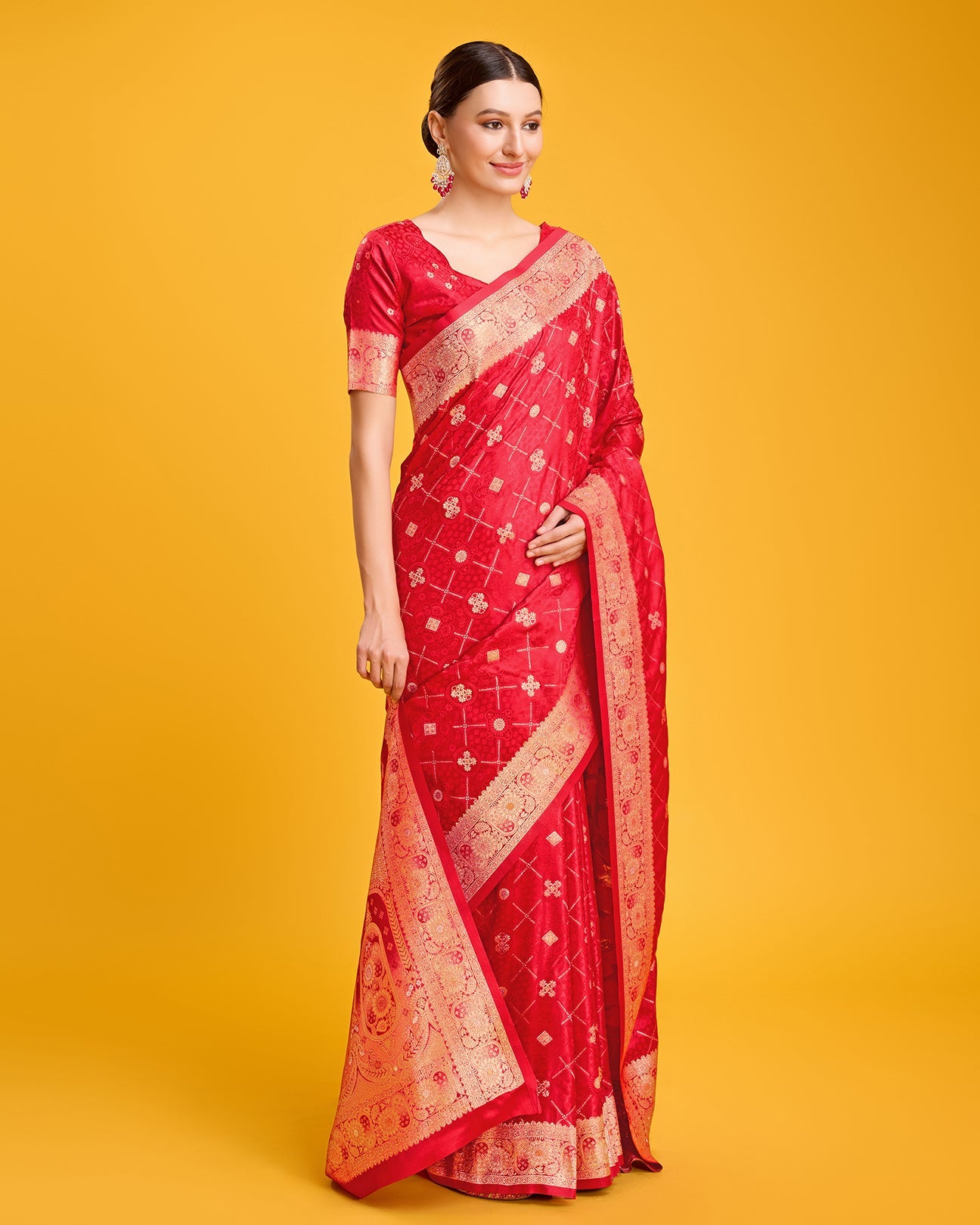 Rani Pink Banarasi Satin Silk Zari Woven Work Saree - Monjolika Fashion